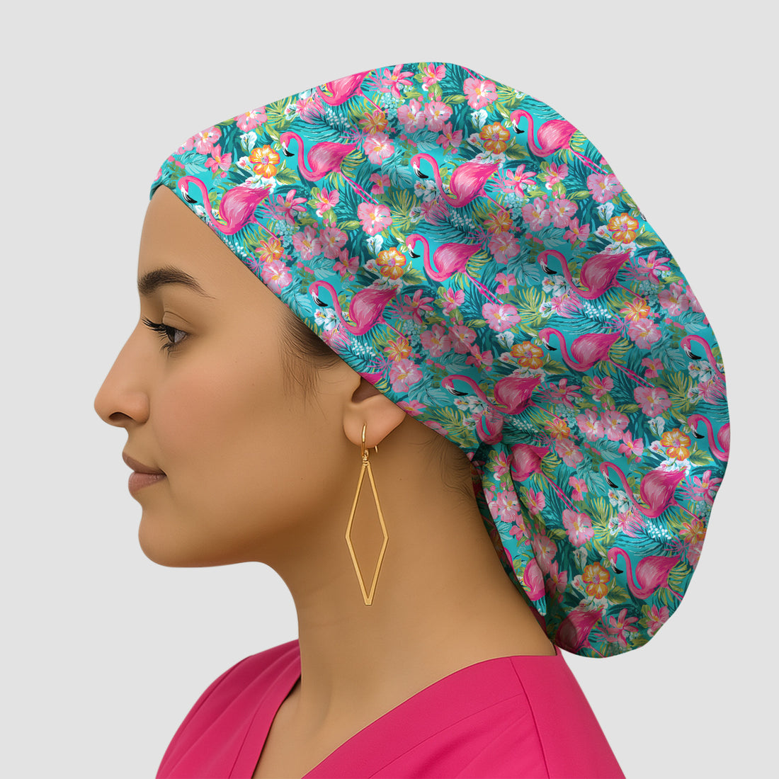 Tropical Flamingo Floral Pattern Scrub Cap, Surgical Caps for Doctors