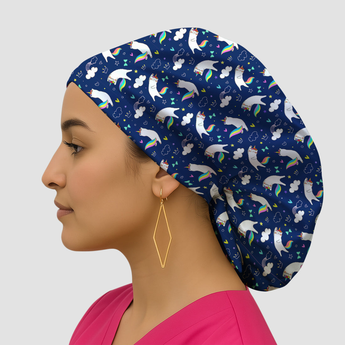 Unicorn Cat With Rainbow Tail Clouds Scrub Cap, Surgical Caps for Doctors