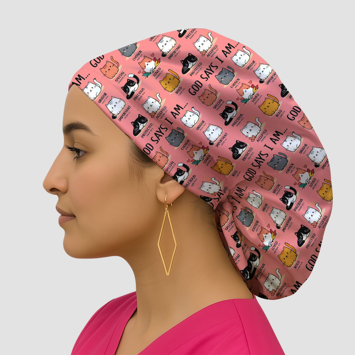 Cute Christian Cat God Says I Am Cap, Bouffant Scrub Caps for Women