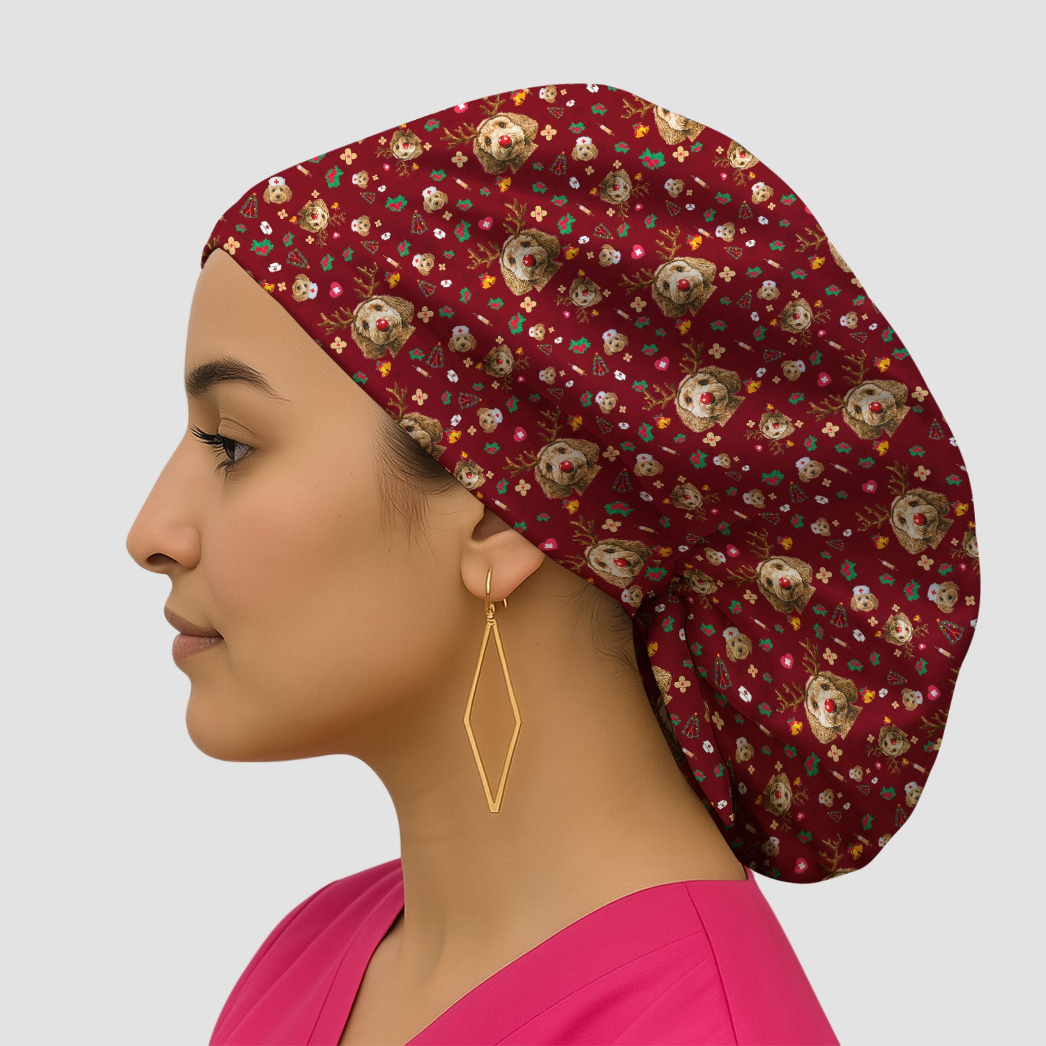 Christmas Labradoodle Bouffant Scrub Caps for Women - Funny Reindeer Dog Cap