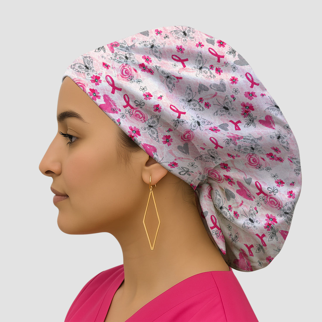 Breast Cancer Awareness Butterfly Floral Scrub Cap, Surgical Caps for Doctors
