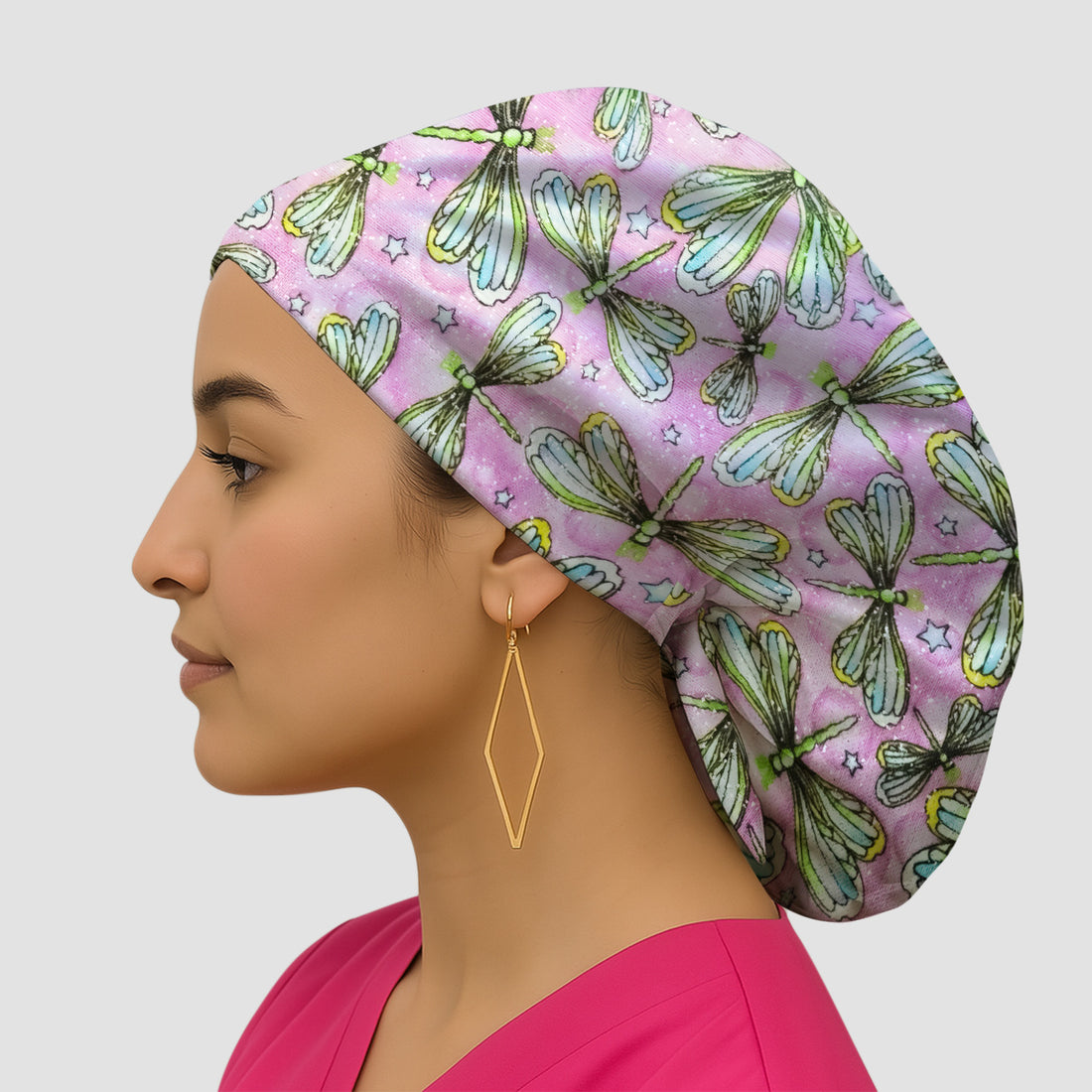 Dragonfly On Pink Starry Background Scrub Cap, Surgical Caps for Doctors