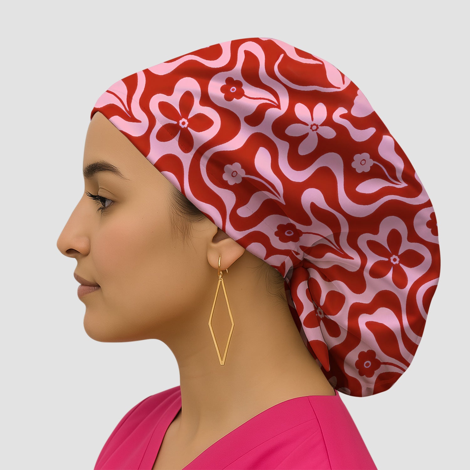 Retro Pink Floral Pattern, Groovy Medical Scrub Cap, Surgical Caps for Doctors