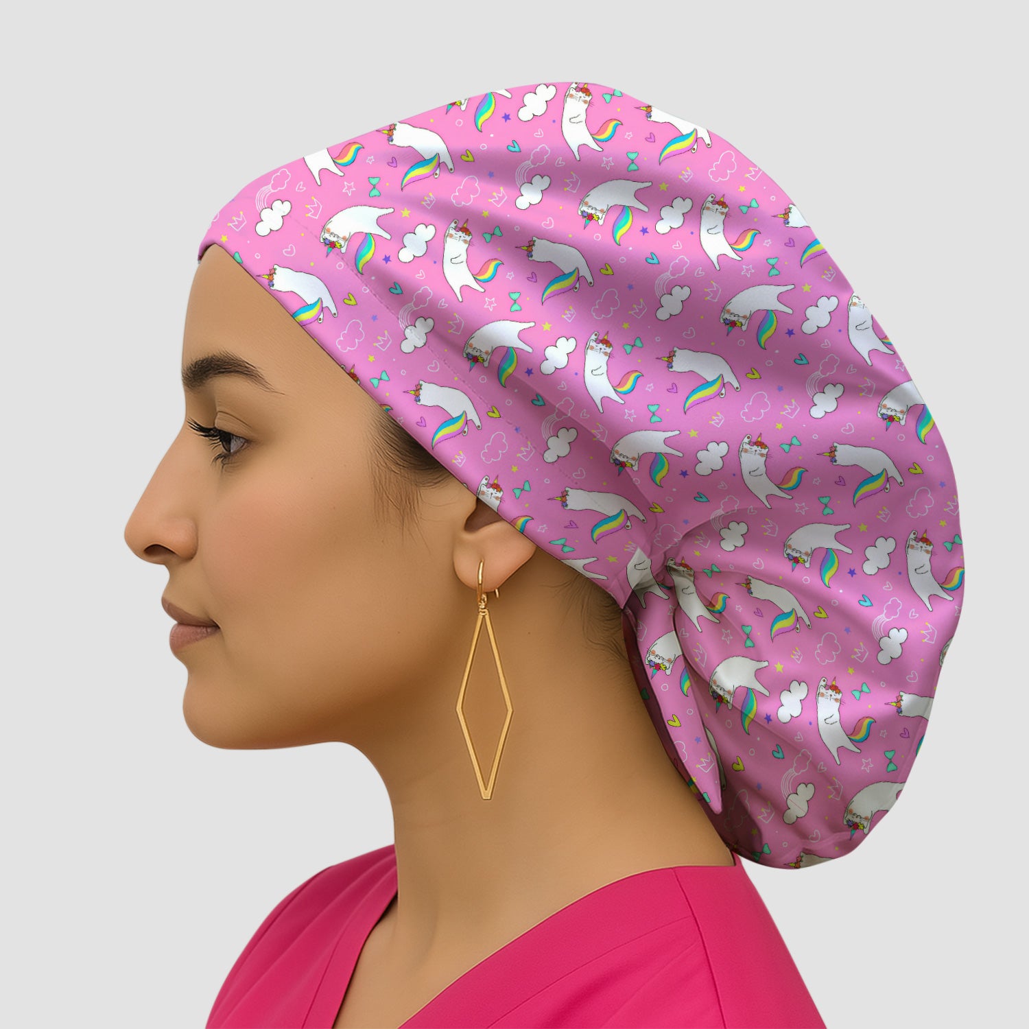 Unicorn Cat With Rainbow Tail Clouds Scrub Cap, Surgical Caps for Doctors