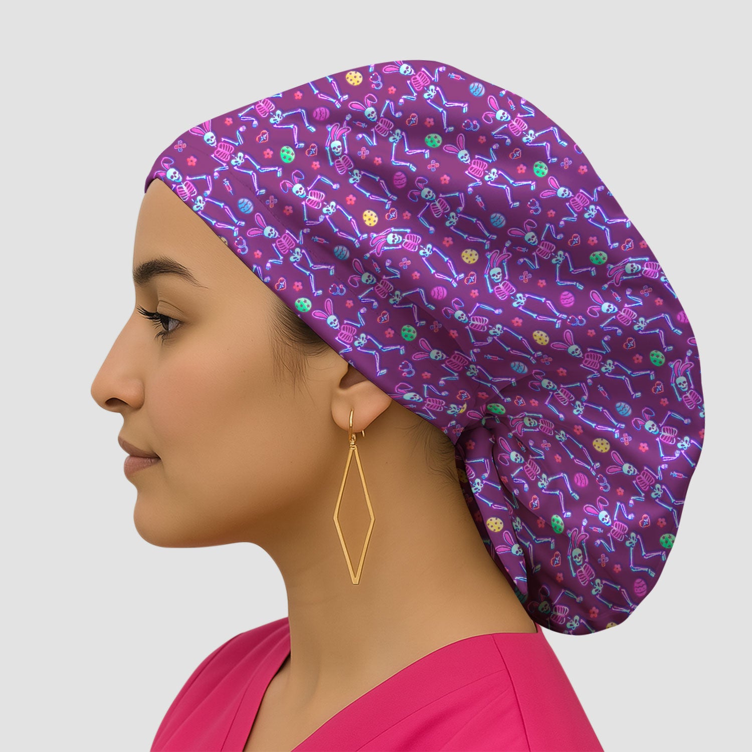 Neon Easter Skeleton Pattern Cap, Breathable Fabrics Caps Uniform