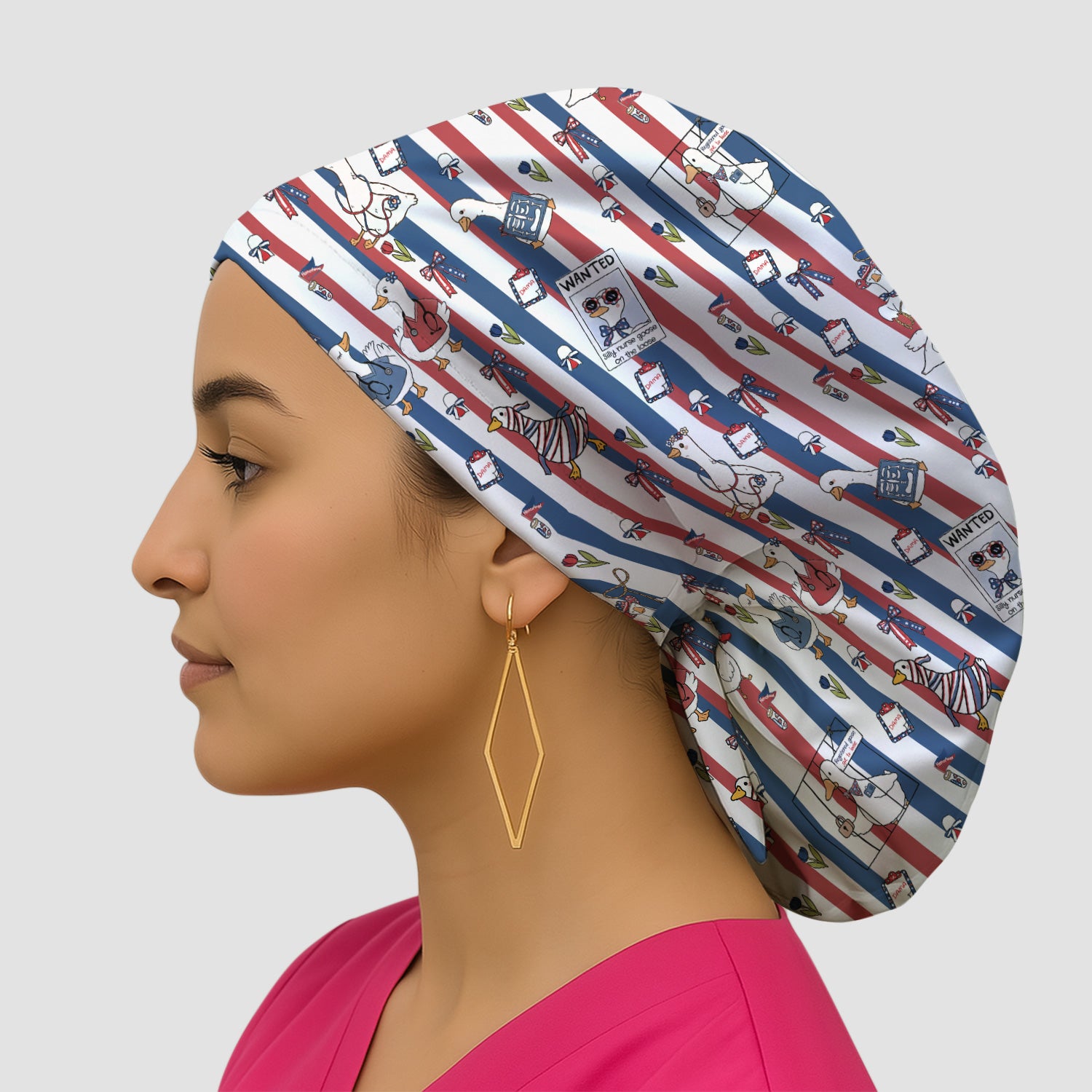 Funny Patriotic Goose Nurse Pattern Scrub Cap, Surgical Caps for Doctors