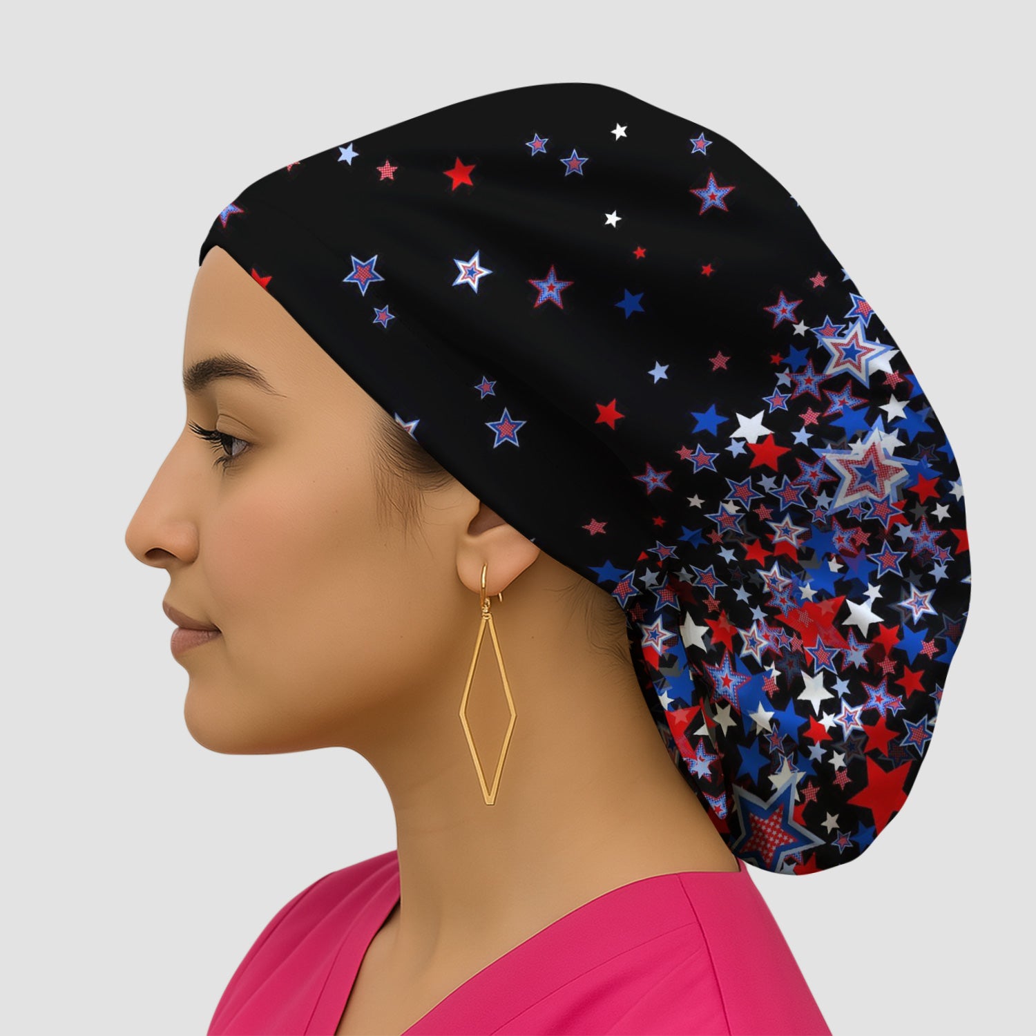 Festive Patriotic Red Blue Star Pattern Nurse Scrub Cap, Surgical Caps for Doctors