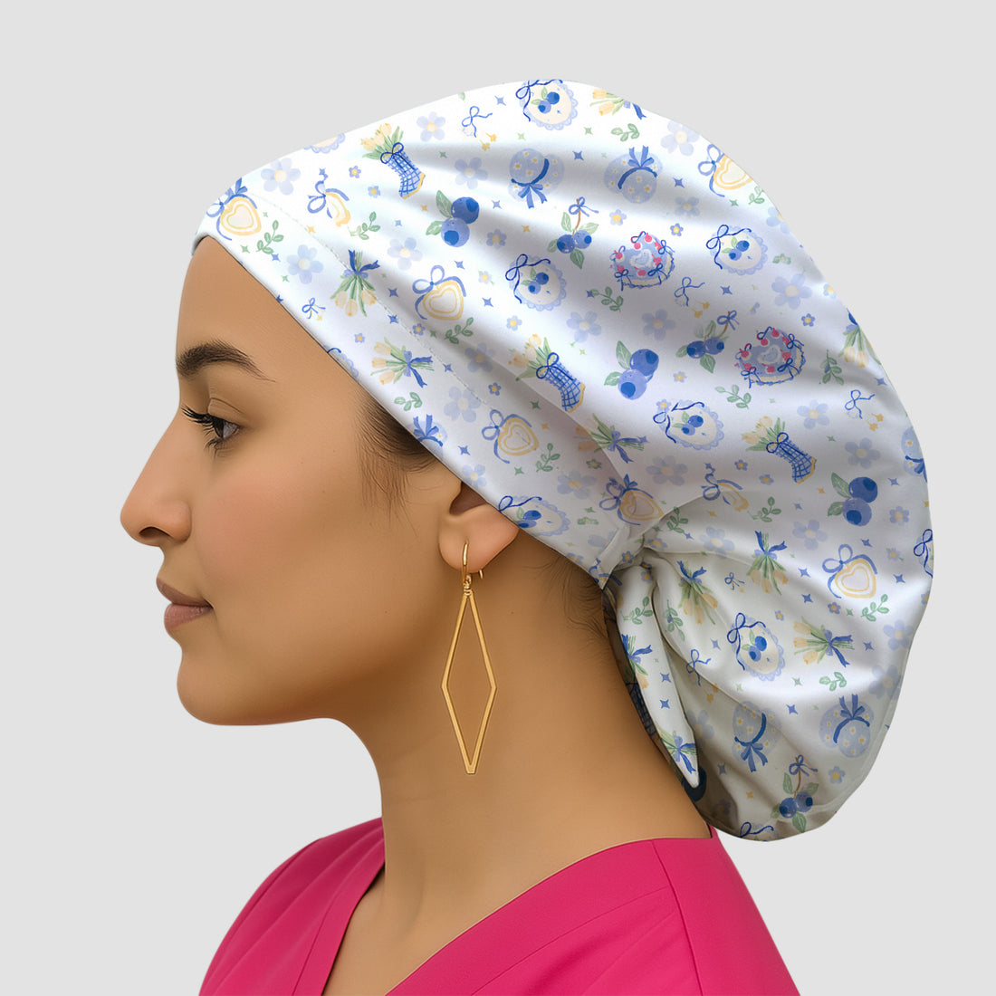 Cute Blueberry Bow Print Scrub Cap, Surgical Caps for Doctors