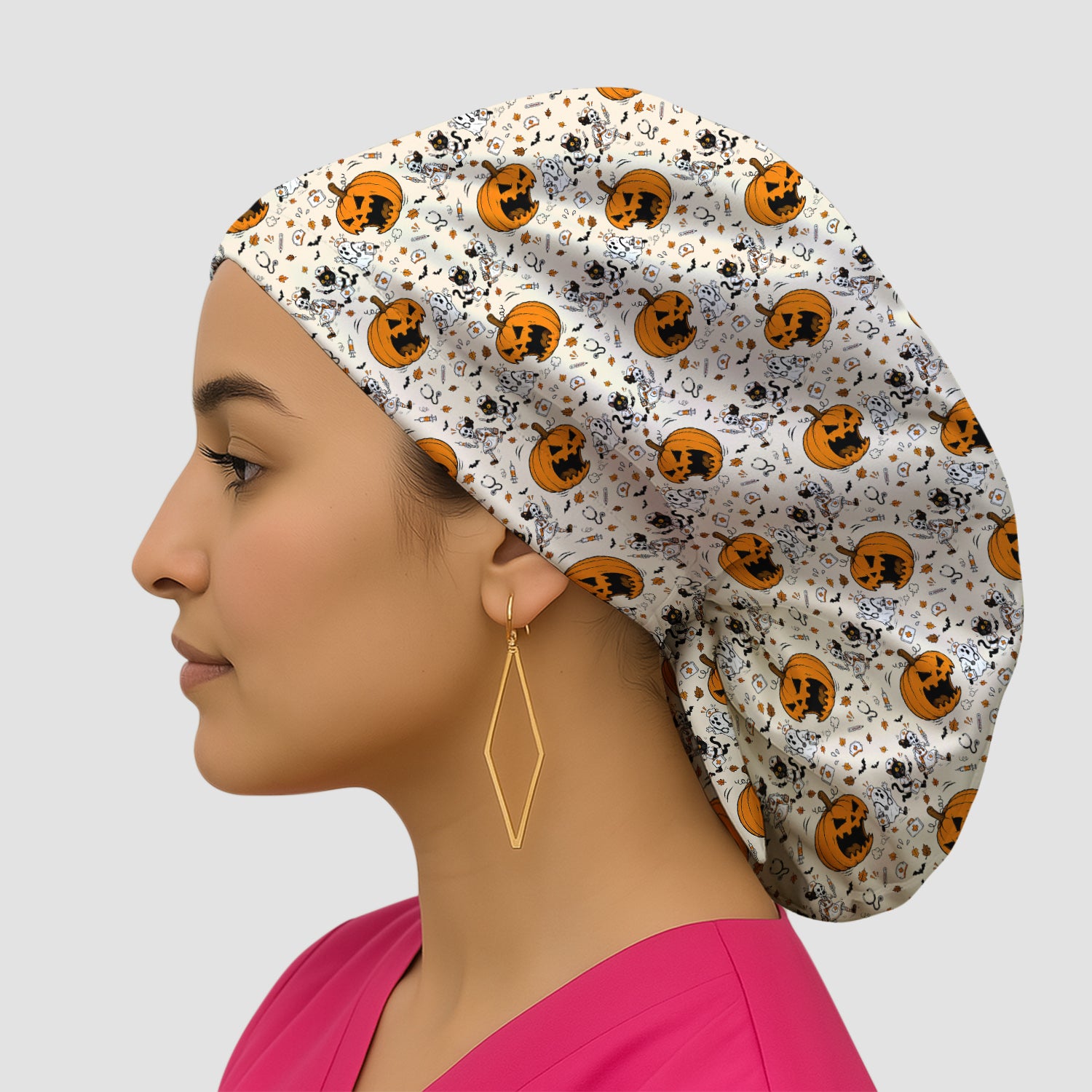 Funny Halloween Pumpkin Chasing Nurses Scrub Cap, Surgical Caps for Doctors