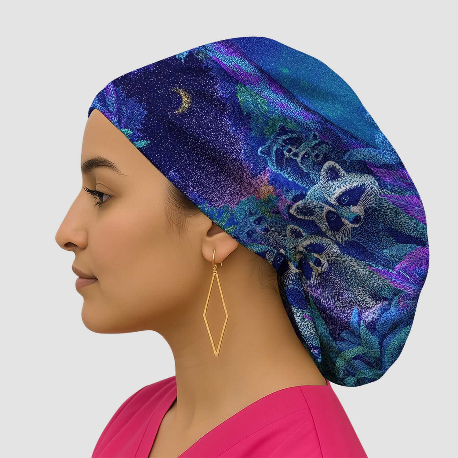 Moonlit Raccoon Pattern Scrub Cap, Surgical Caps for Doctors