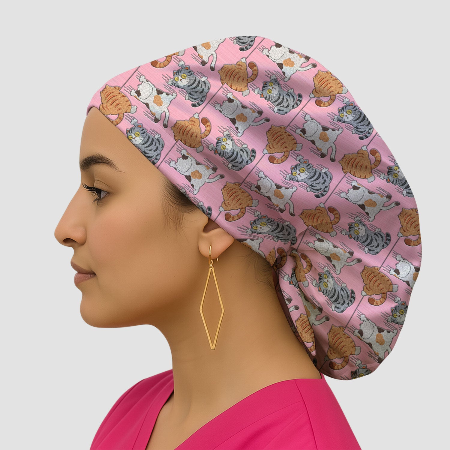 Cute Cat Pattern Nurse Scrub Cap, Cats Medical Pattern Hat, Breathable Fabrics Nursing Uniform
