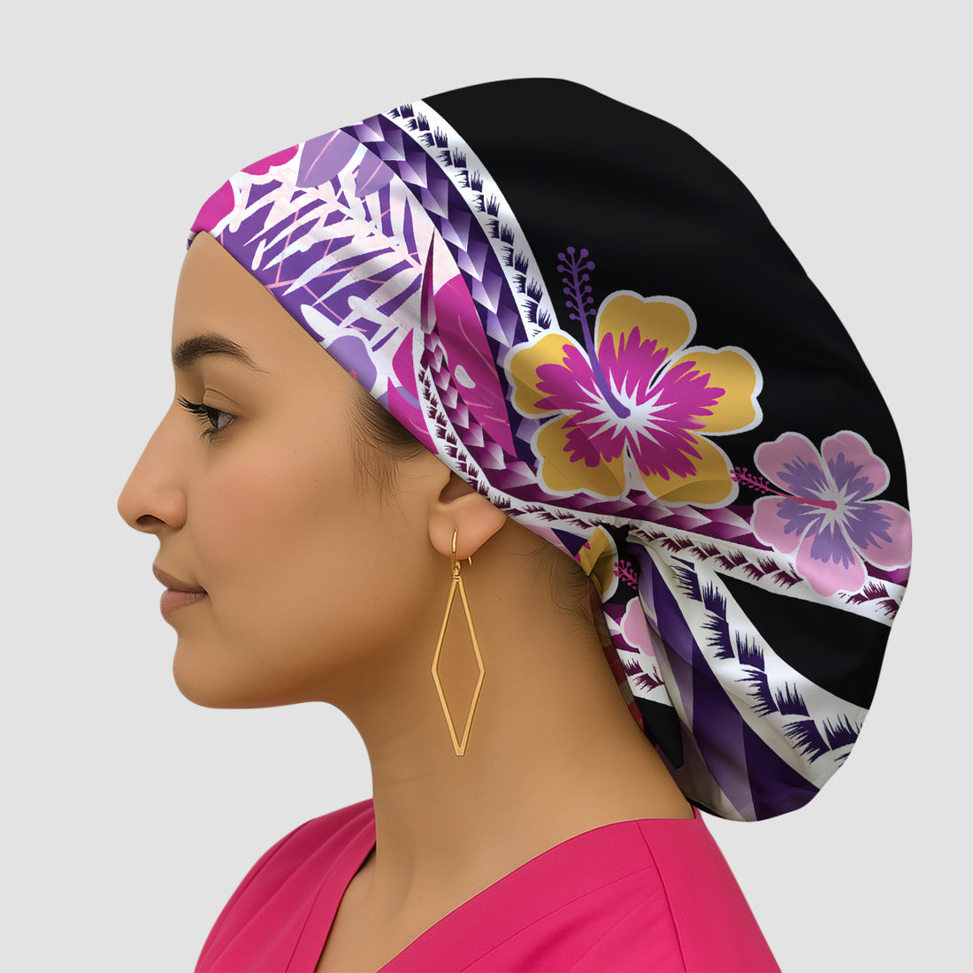 Nurse Tropical Hibiscus Leaf Pattern Scrub Cap, Surgical Caps for Doctors