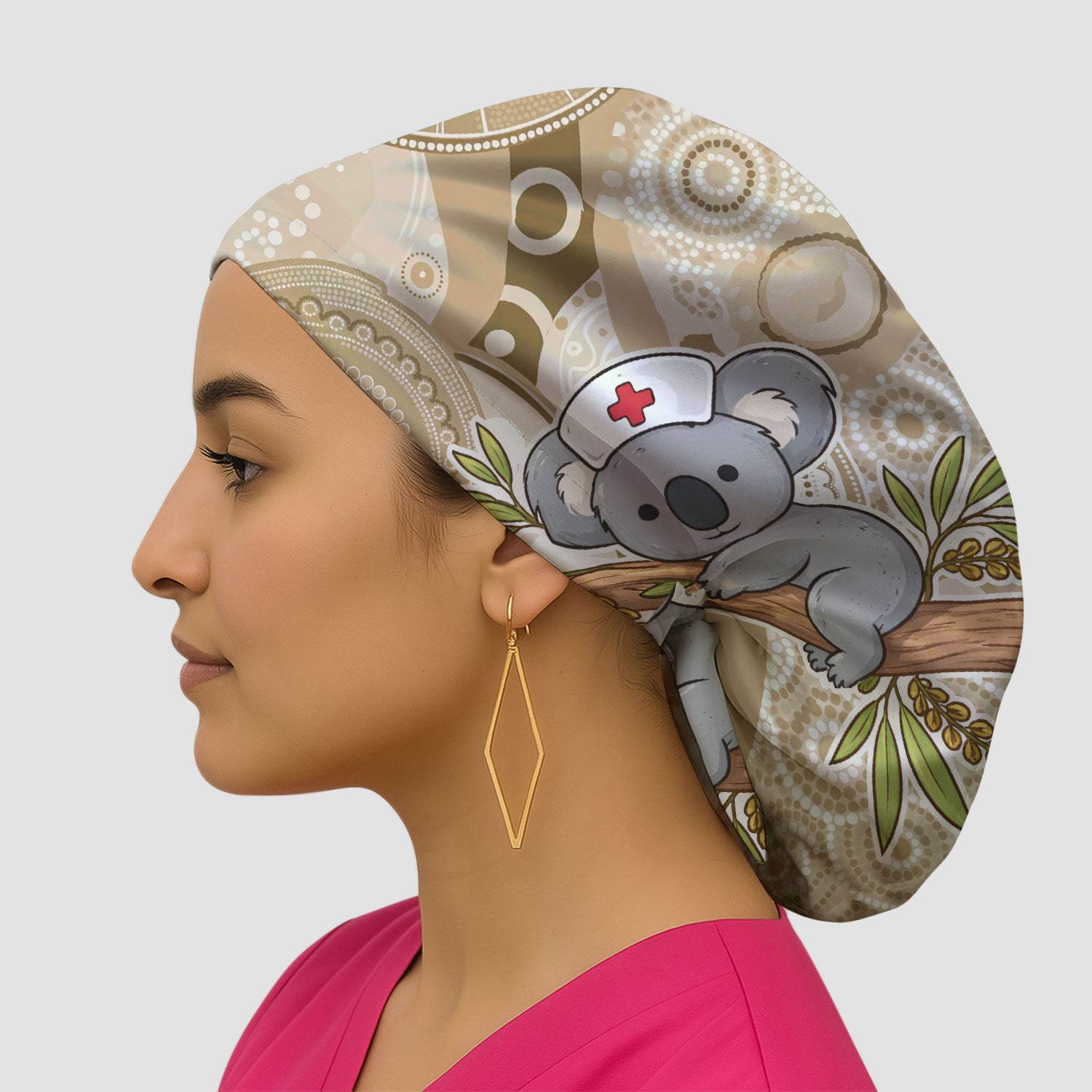 Australian Indigenous Inspired Dot Art Scrub Cap, Cute Koala Pattern Nurse Hat, Comfortable Scrubs For Nursing