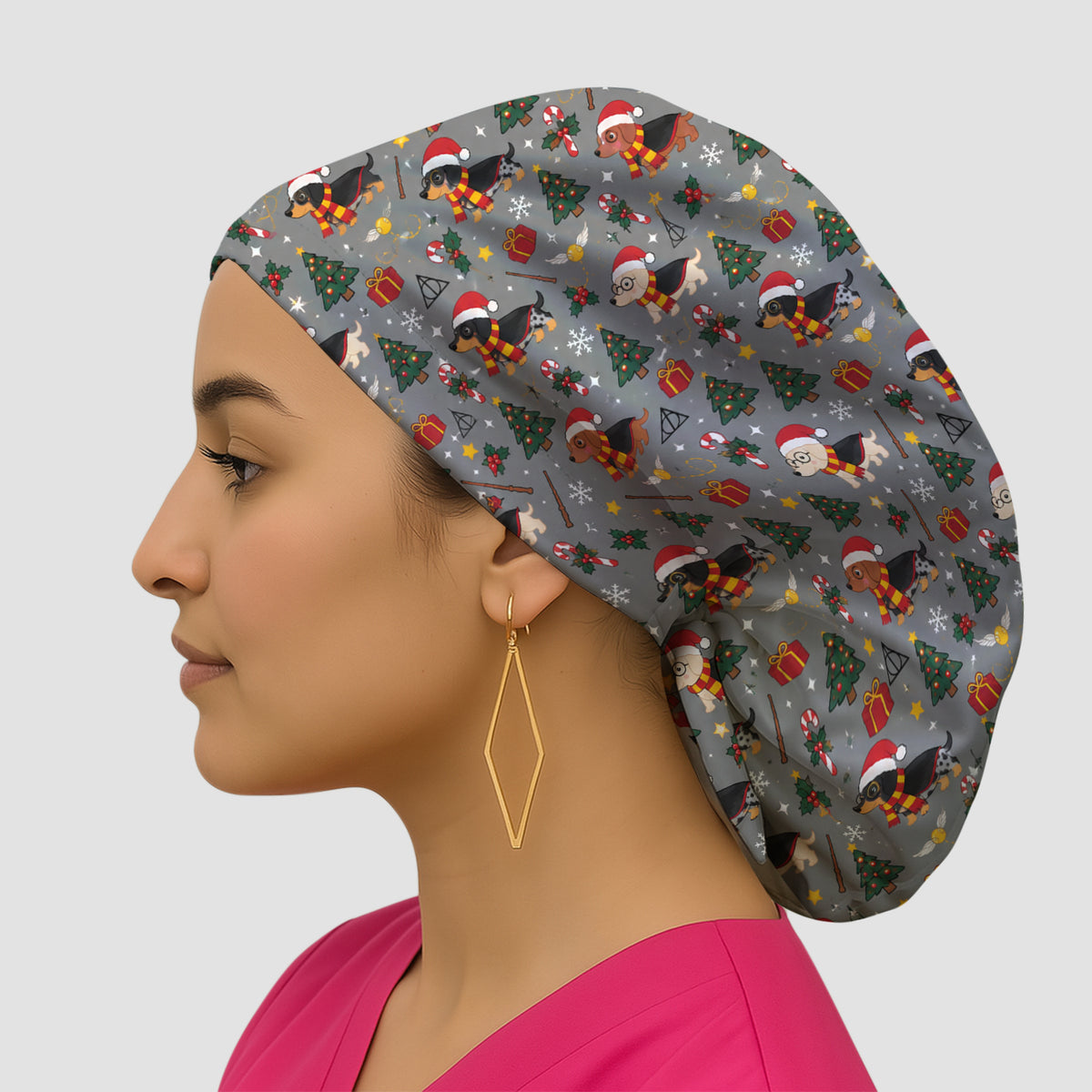 Christmas Wizard Dachshunds Pattern Scrub Cap, Surgical Caps for Doctors