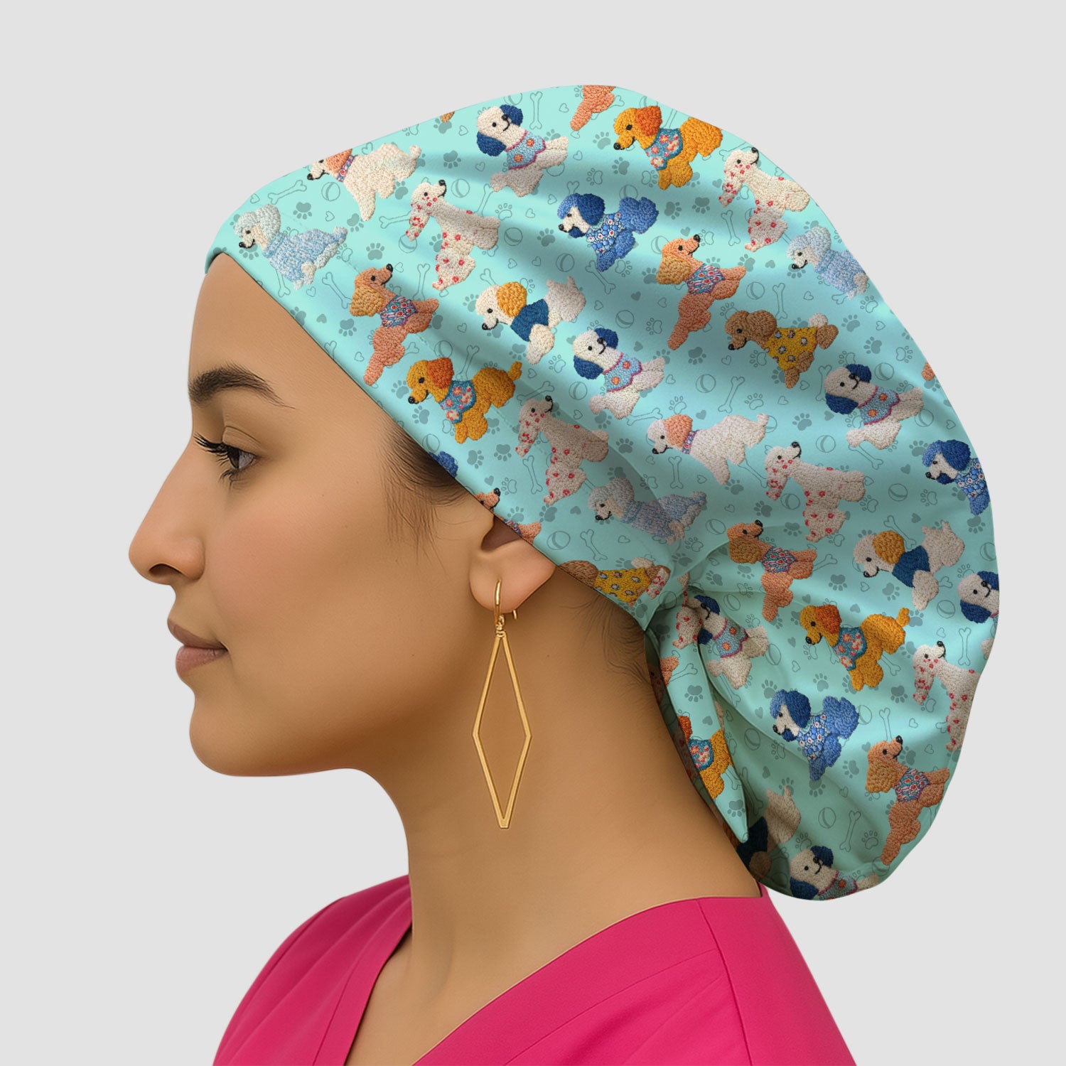 Cute Colorful Poodle Pattern Scrub Cap, Breathable Fabrics Caps Uniform