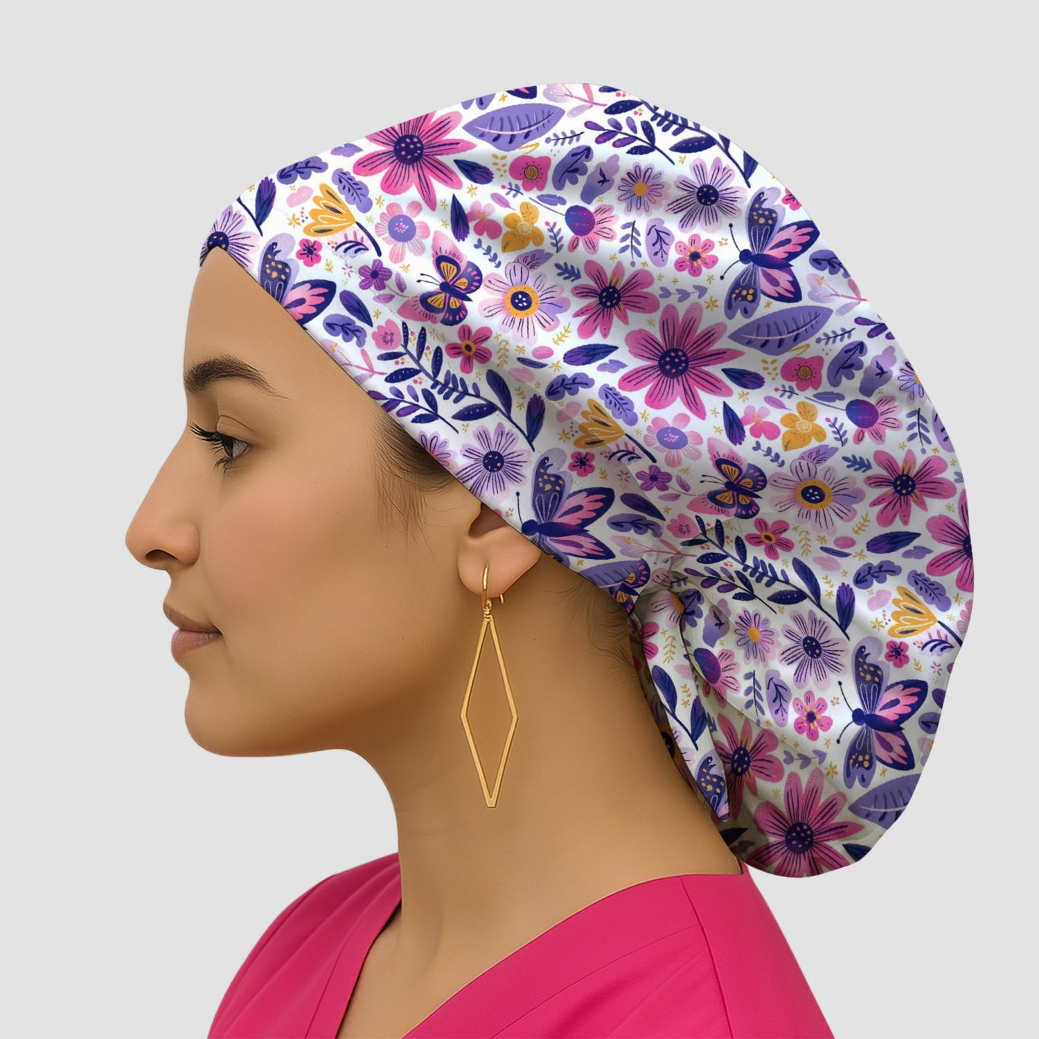Cute Butterfly Wildflower Garden Pattern Scrub Cap, Surgical Caps for Doctors