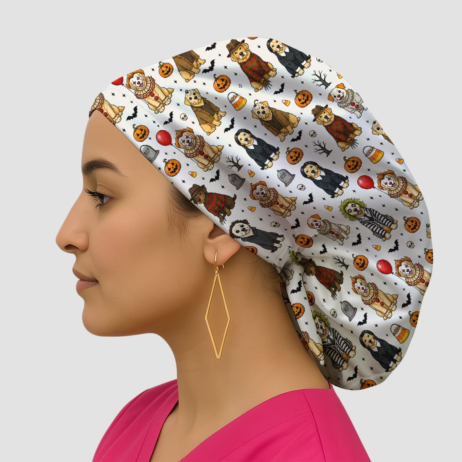 Funny Halloween Dog Pattern Scrub Cap, Surgical Caps for Doctors
