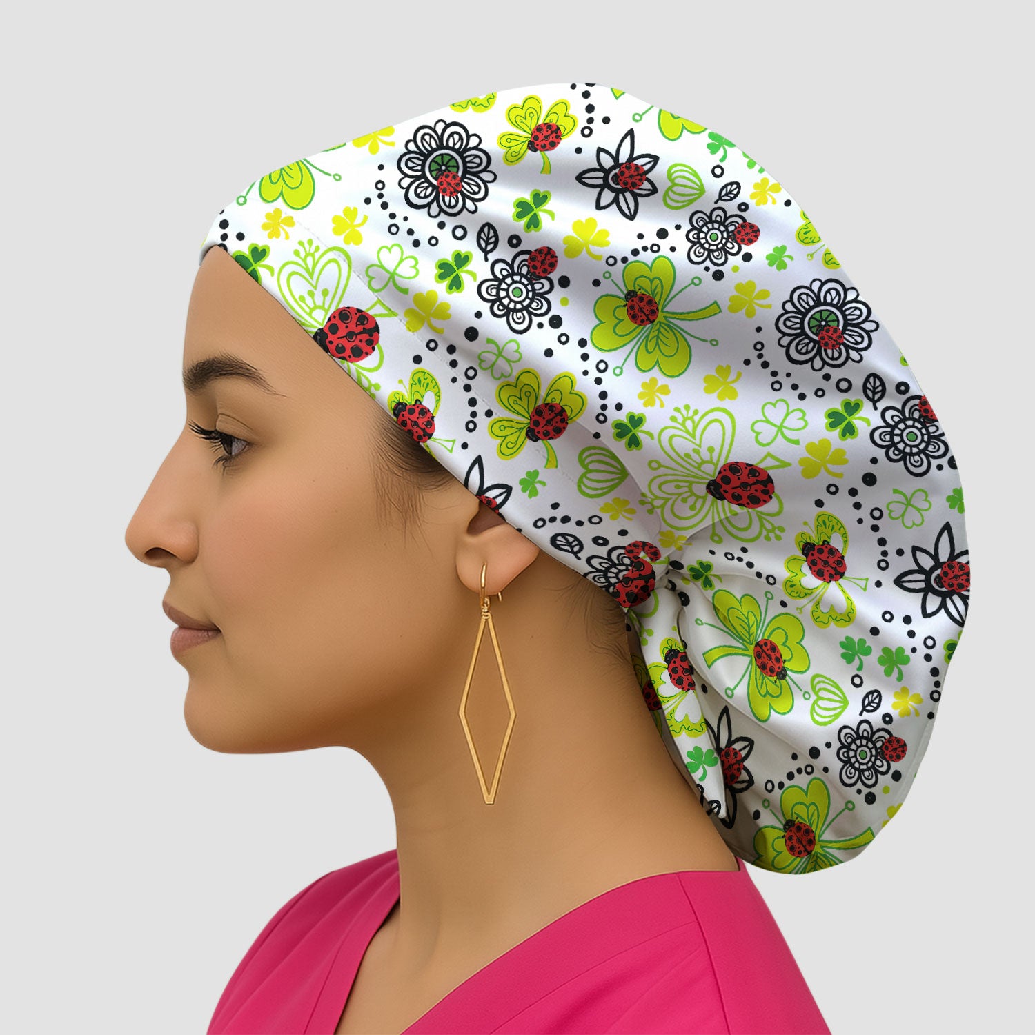 Ladybug Clover Floral Pattern Print Caps, Breathable Fabrics Caps Uniform