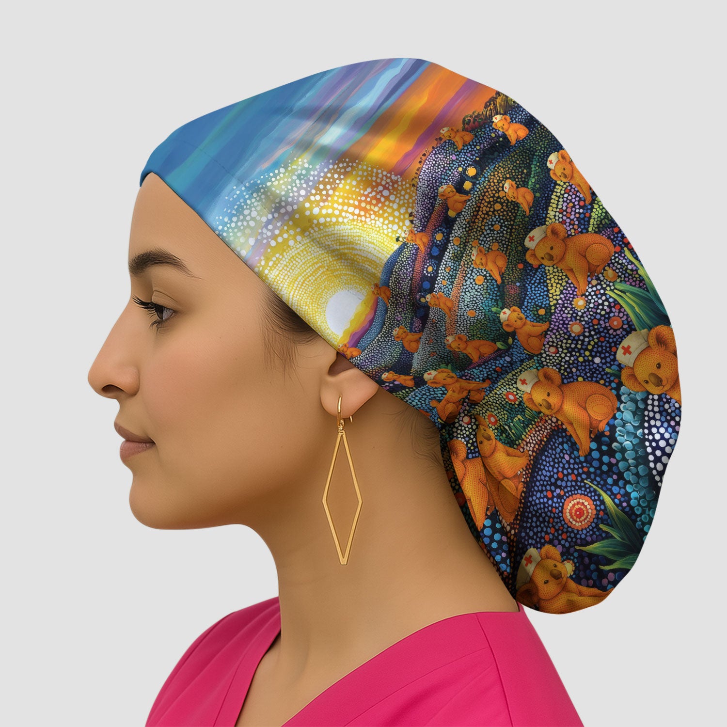 Australian Koala Dot Art Nurse Scrub Caps for Women