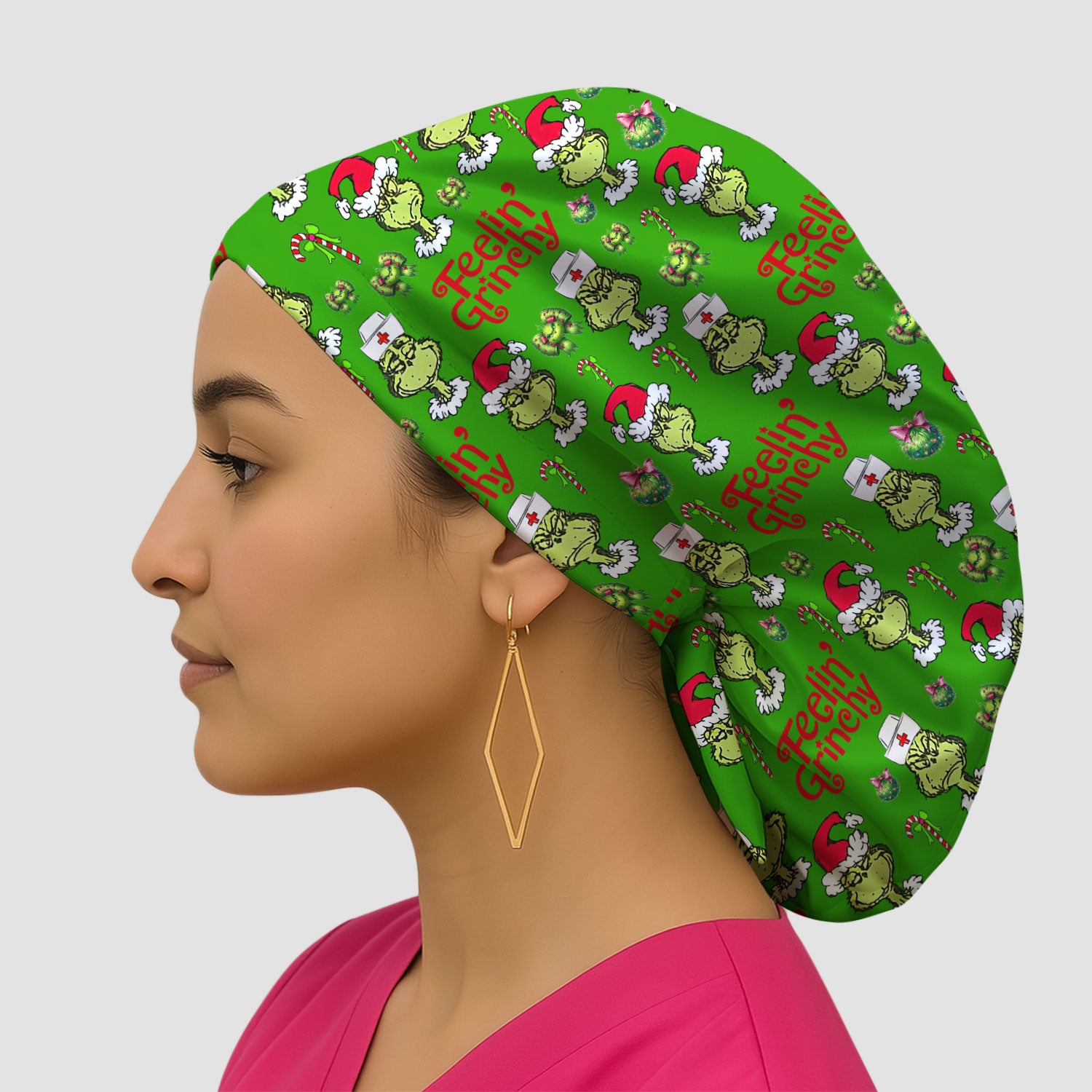 Feelin’ Grinchy Christmas Nurse Scrub Cap - Funny Holiday Surgical Hat Multi Color - Xmas Bouffant Cap for Women