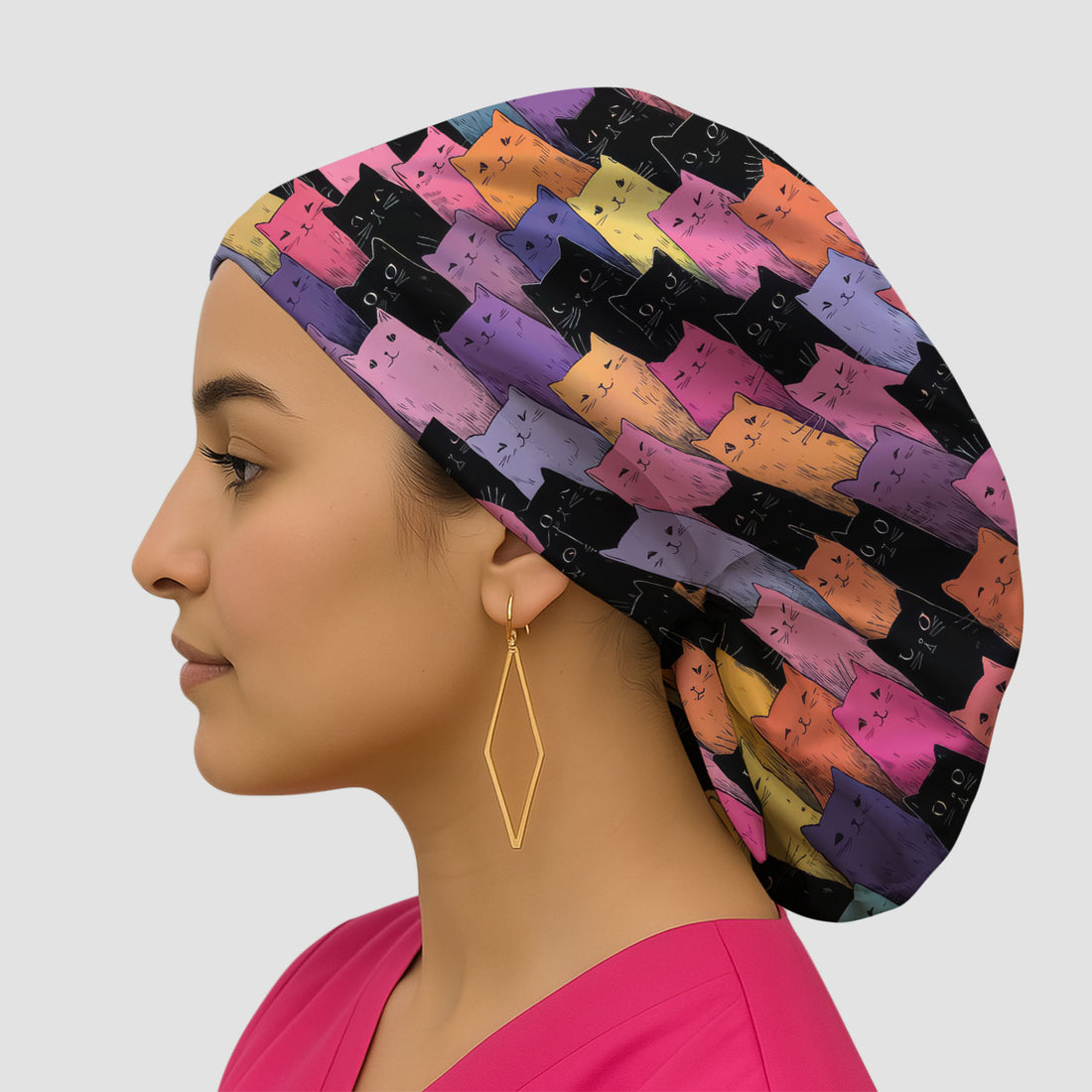 Colorful Cat Art Medical Pattern Scrub Cap, Surgical Caps for Doctors