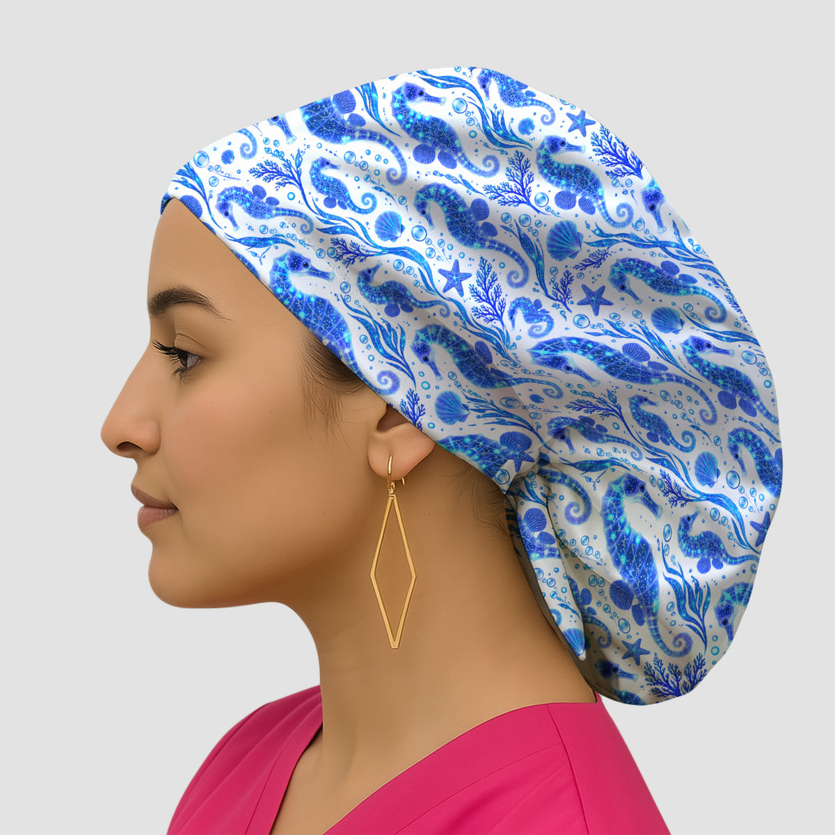 Blue Ocean Seahorse Pattern Scrub Cap, Surgical Caps for Doctors
