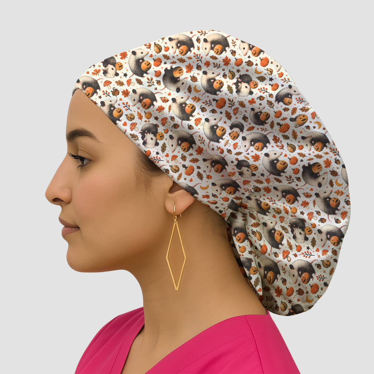 Halloween Opossum Pumpkin Patch Pattern Scrub Cap, Surgical Caps for Nurses