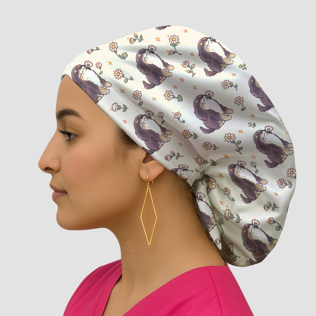 Cute Floral Otter Holding Daisy Pattern Scrub Cap, Surgical Caps for Doctors