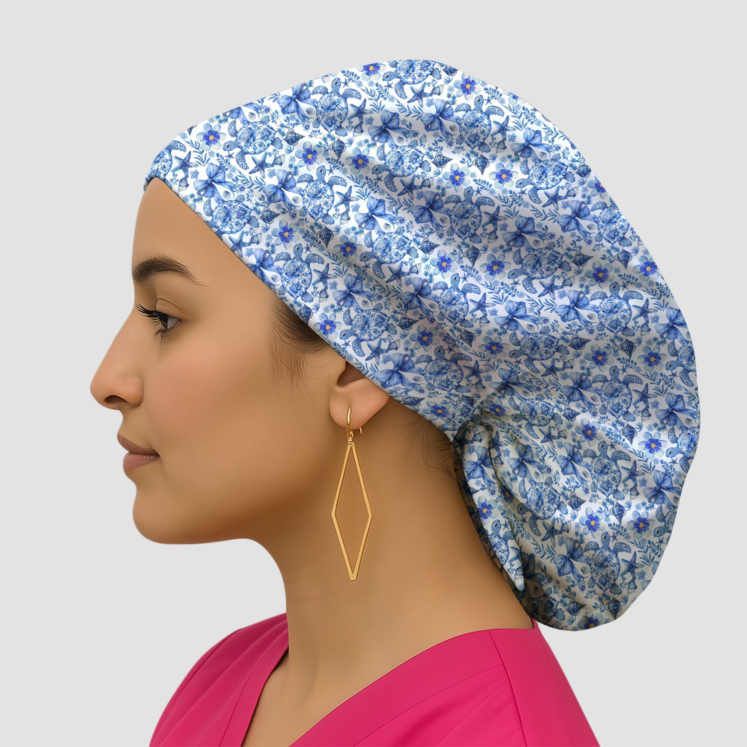 Cute Coastal Turtle Bow Pattern Scrub Cap, Surgical Caps for Doctors