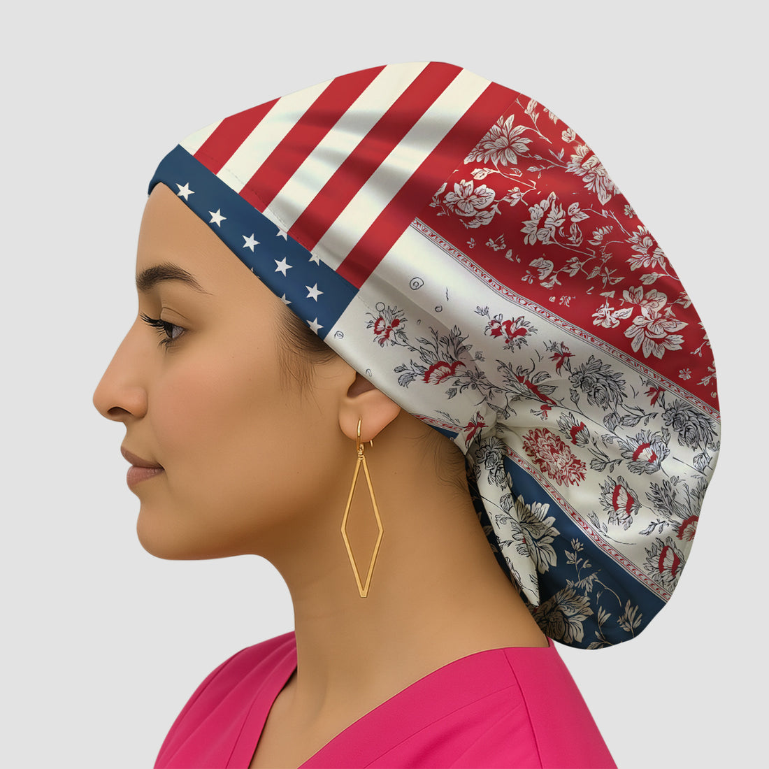 Patriotic Nurse Flag Patchwork Pattern Scrub Cap, Surgical Caps for Doctors