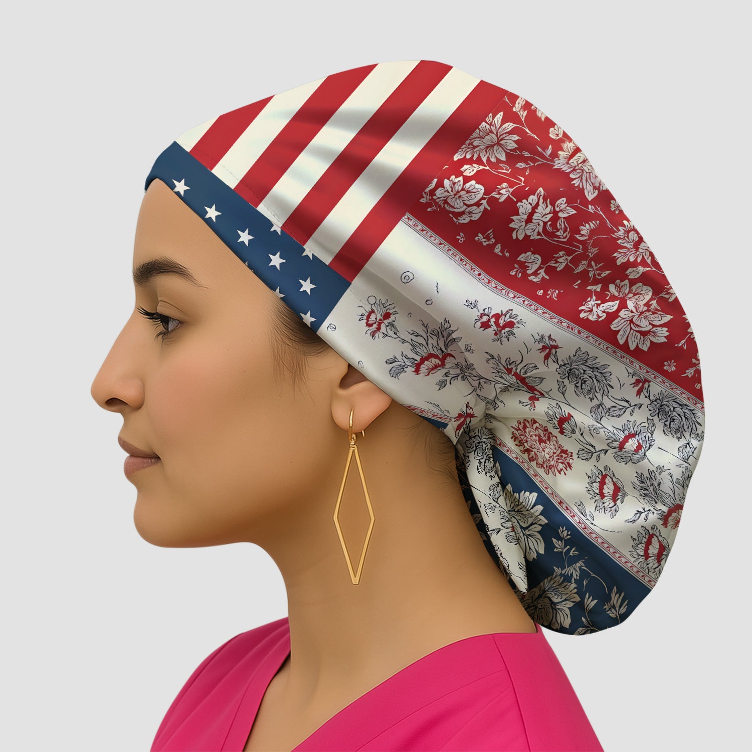 Patriotic Nurse Flag Patchwork Pattern Scrub Cap, Surgical Caps for Doctors