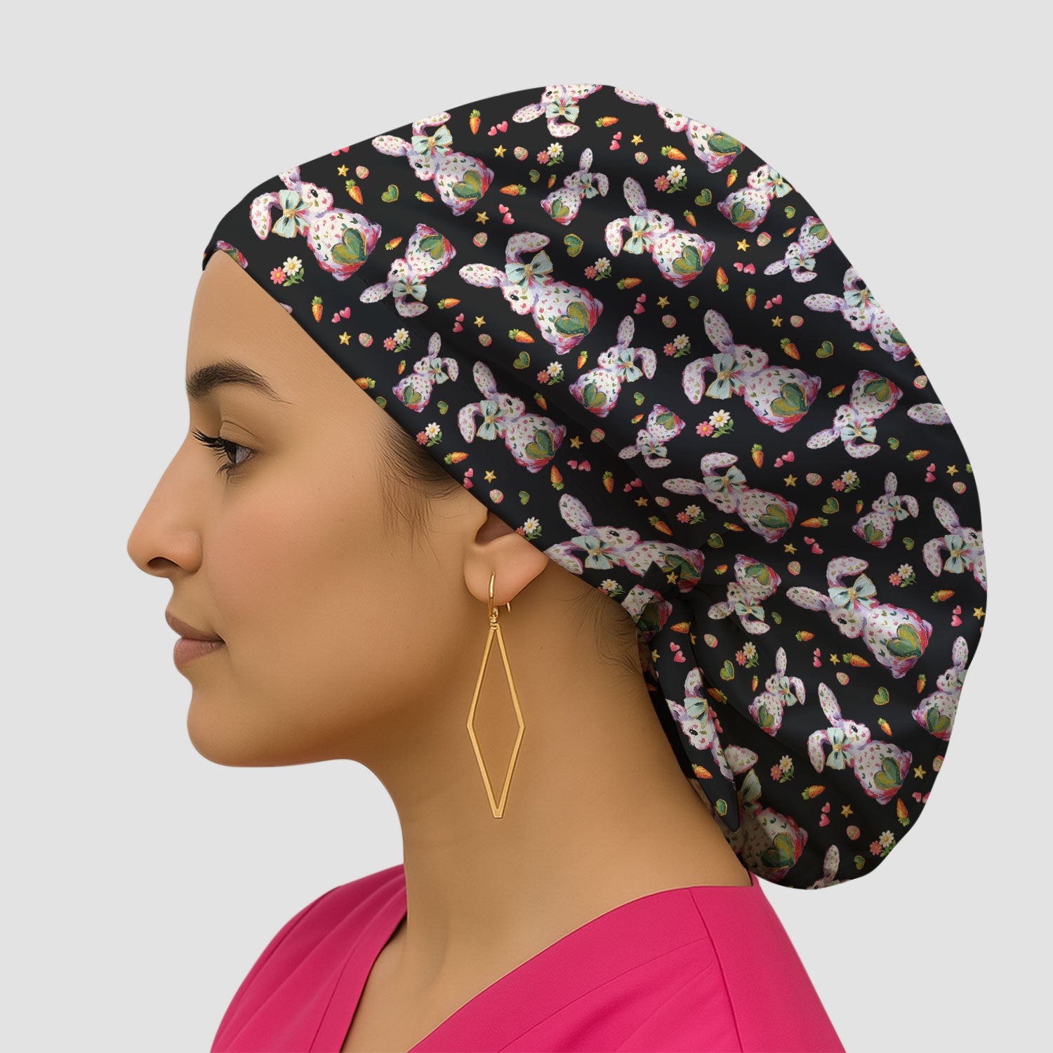 Cute Pastel Bunny Easter Pattern Cap, Bouffant Scrub Caps for Women