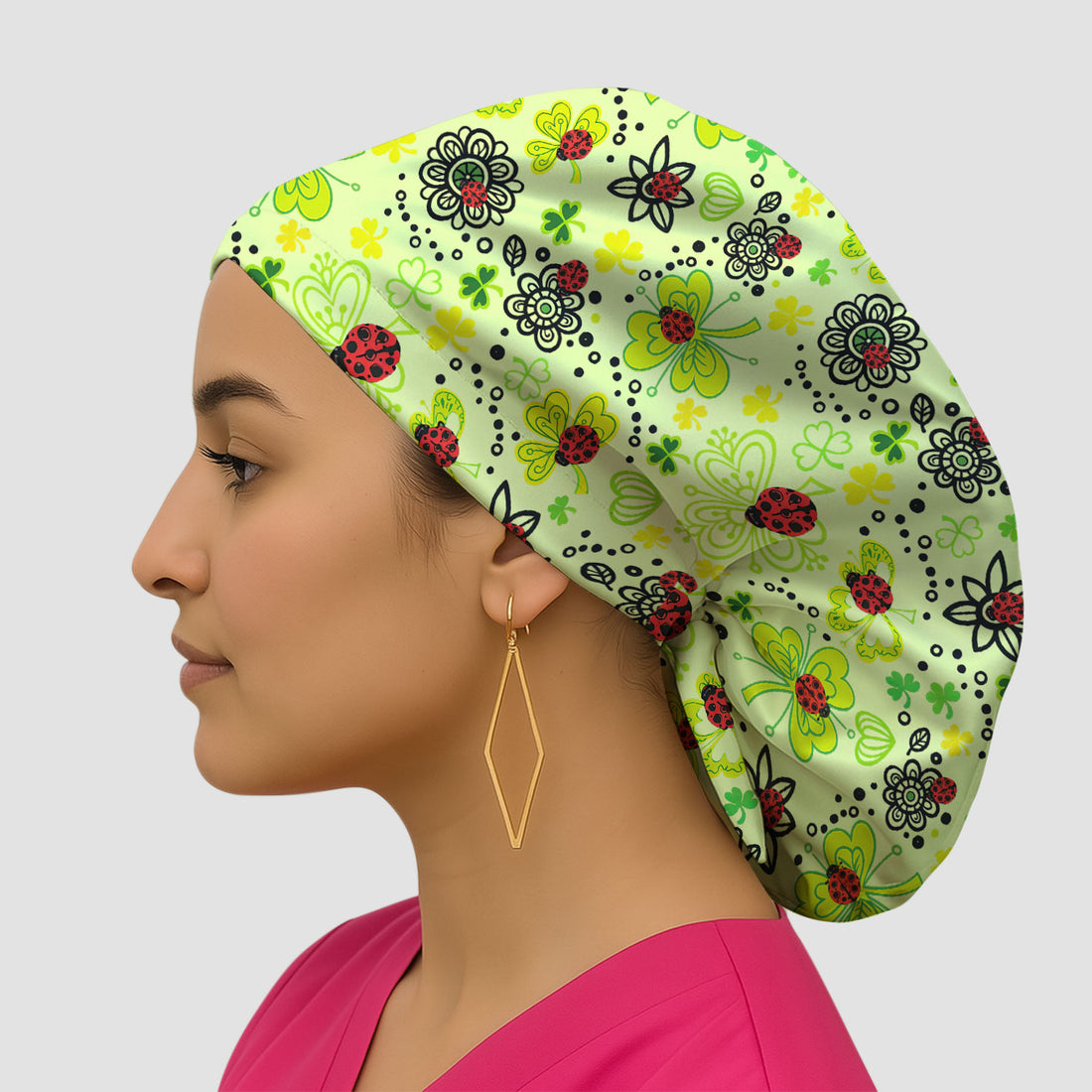 Ladybug Clover Floral Pattern Print Caps, Breathable Fabrics Caps Uniform