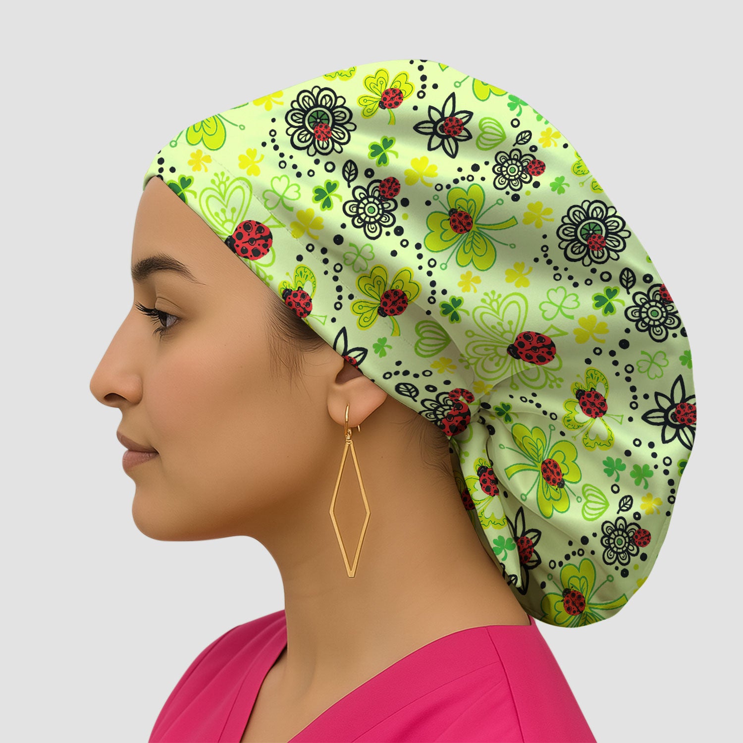 Ladybug Clover Floral Pattern Print Caps, Breathable Fabrics Caps Uniform