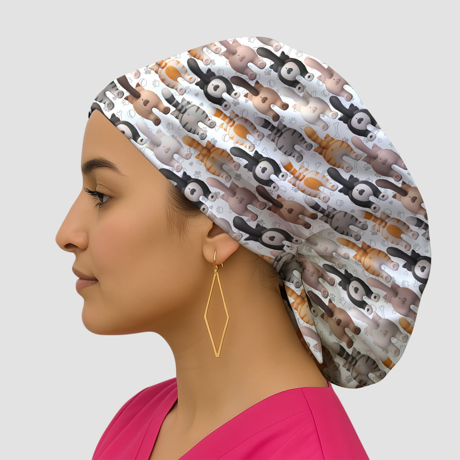 Funny Cat Butt Paw Print Pattern Cap, Bouffant Scrub Caps for Women