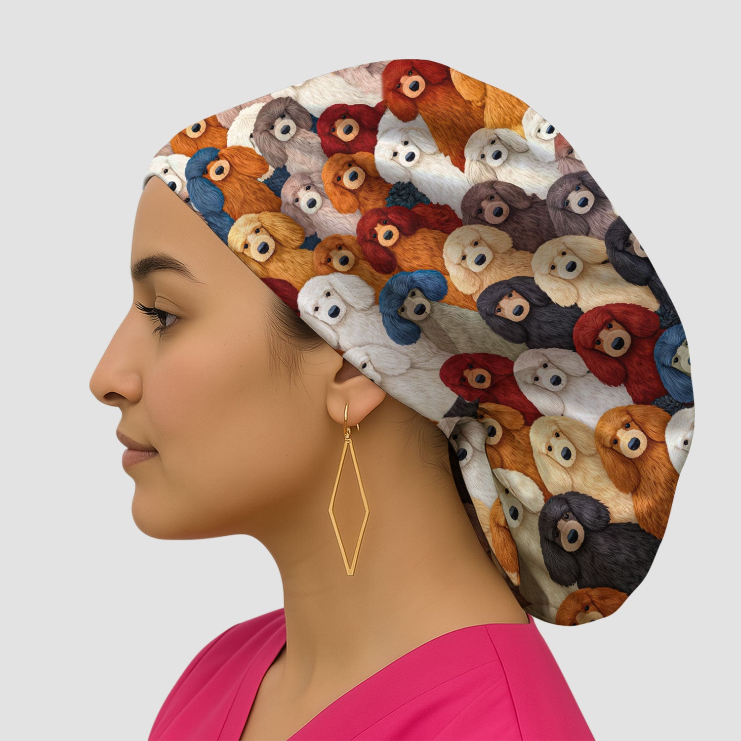 Multicolor Poodle Dog Pattern Scrub Cap, Breathable Fabrics Caps Uniform