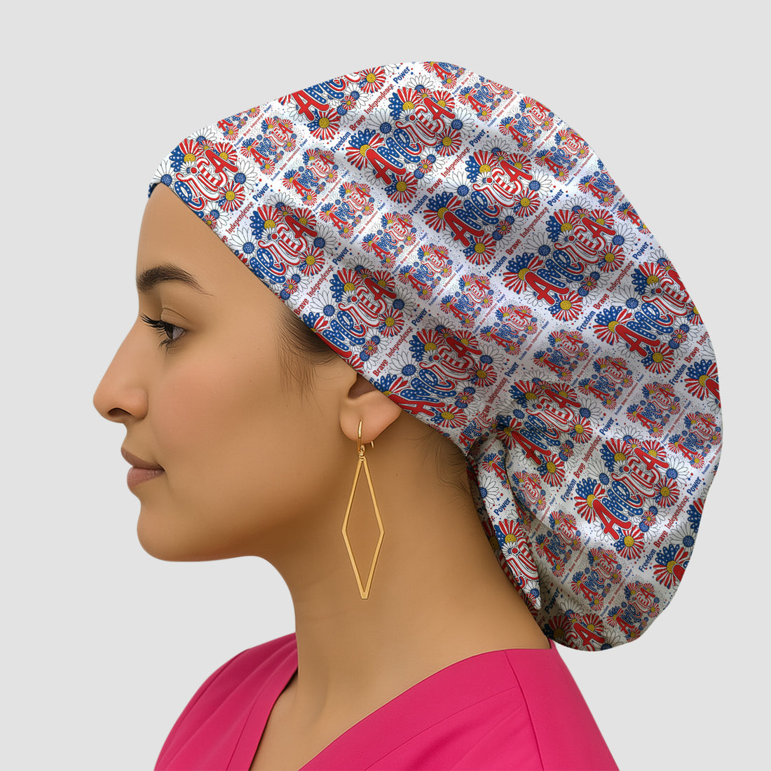 Patriotic America Floral Fireworks Pattern Scrub Cap, Surgical Caps for Doctors