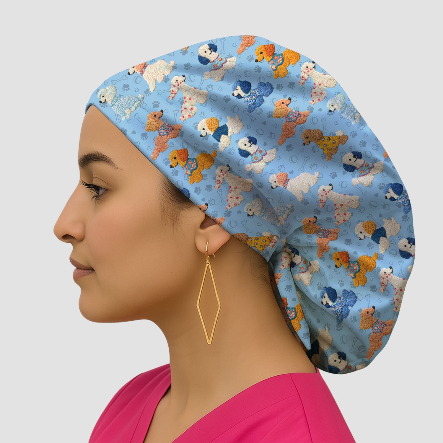 Cute Colorful Poodle Pattern Scrub Cap, Breathable Fabrics Caps Uniform