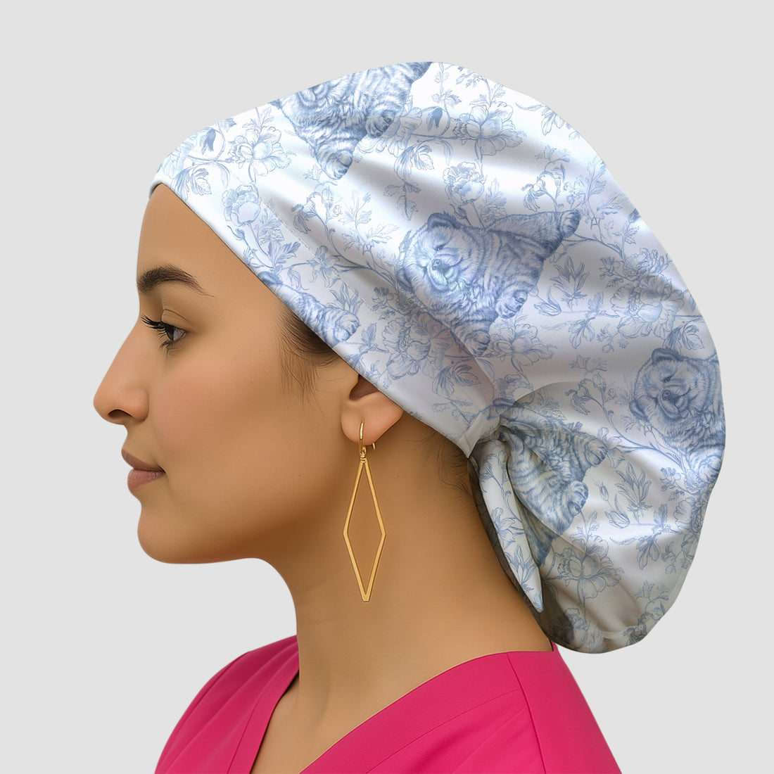 Custom Dog Cat Style Chinoiserie Pattern Caps, Bouffant Scrub Caps for Women