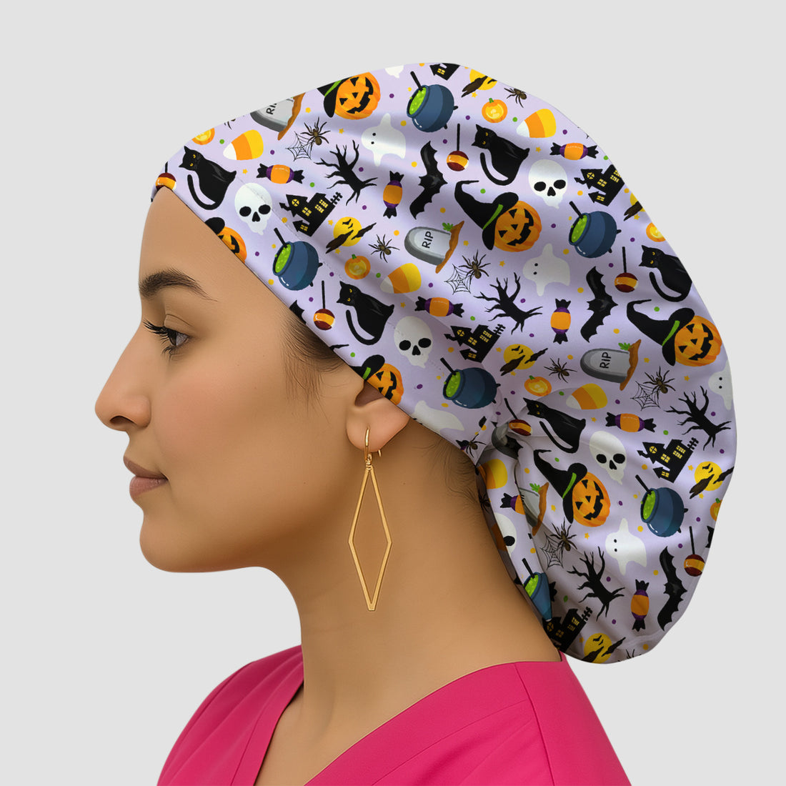 Ghost Pumpkin Witch Pattern Scrub Cap, Surgical Caps for Doctors