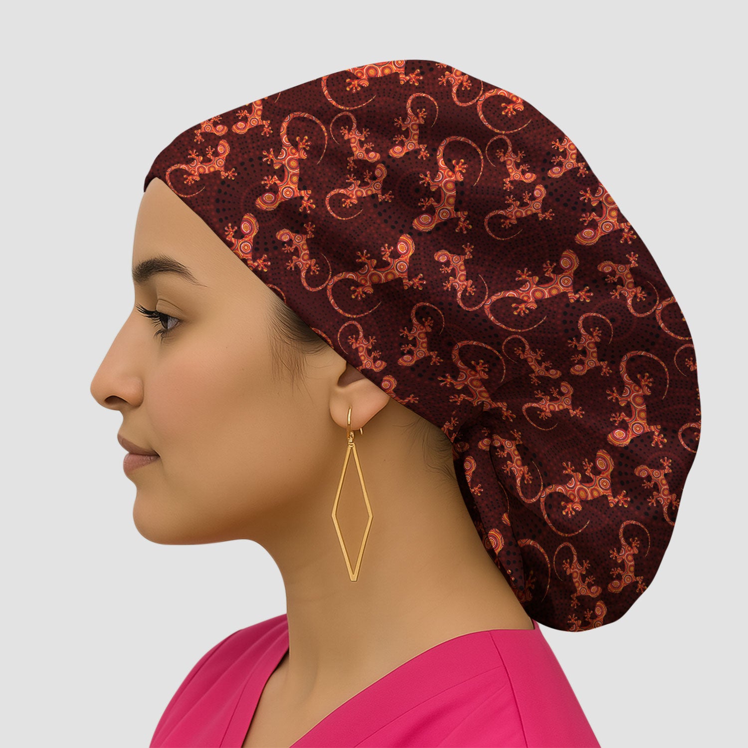 Australian Gecko Dot Art Inspired Nursing Scrub Caps for Women