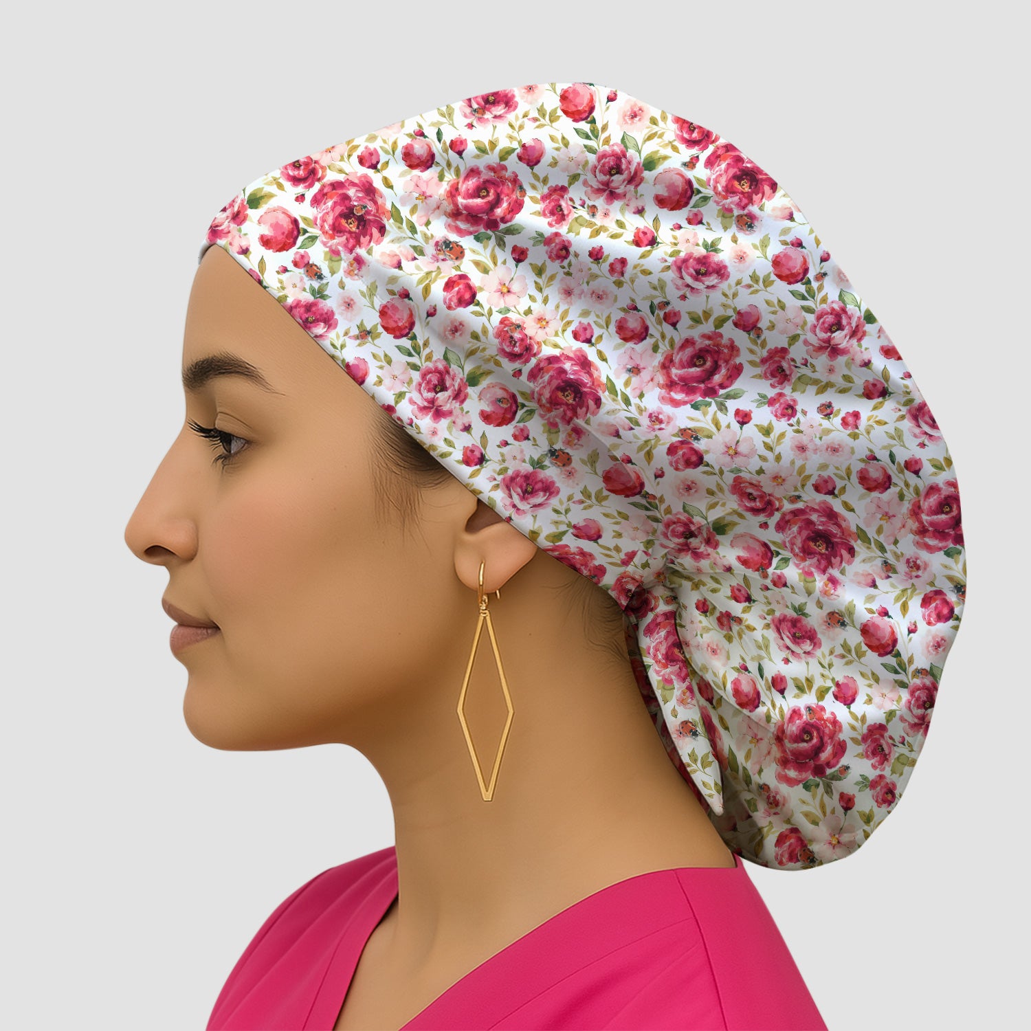 Pink Rose Ladybug Garden Pattern Scrub Cap, Surgical Caps for Doctors