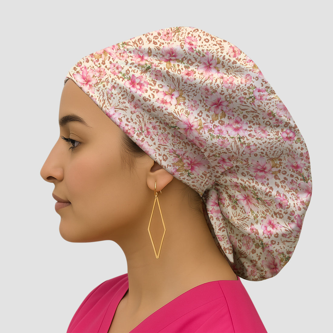 Pink Floral Leopard Print Pattern Scrub Cap, Surgical Caps for Doctors