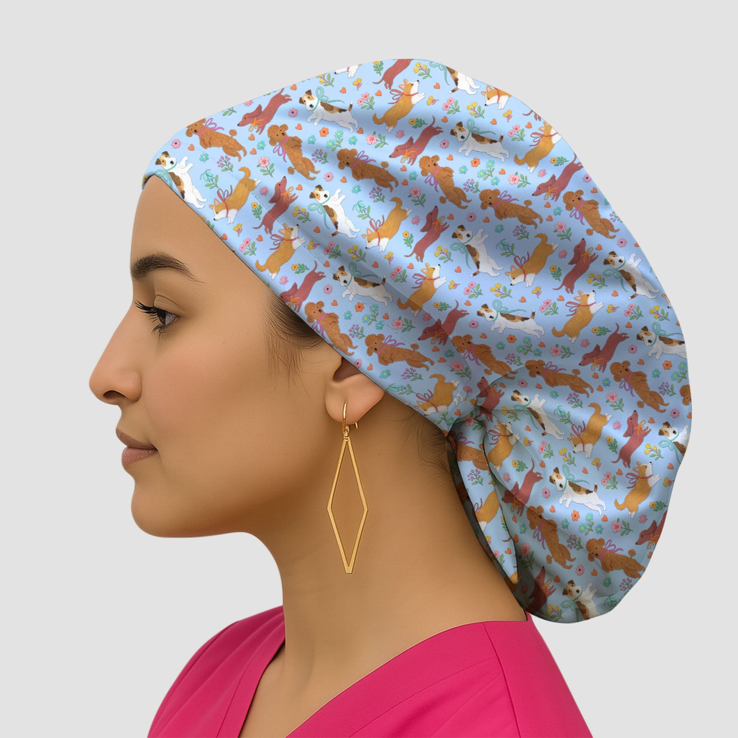 Cute Cartoon Dog Print Scrub Cap, Bouffant Scrub Caps for Women