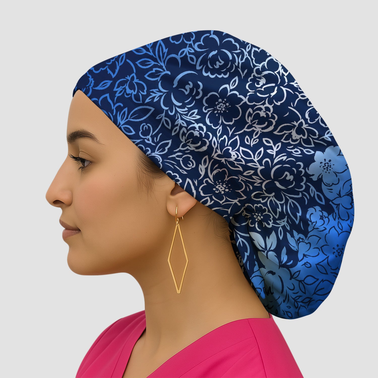 Navy Botanical Flower Print Scrub Cap, Surgical Caps for Doctors