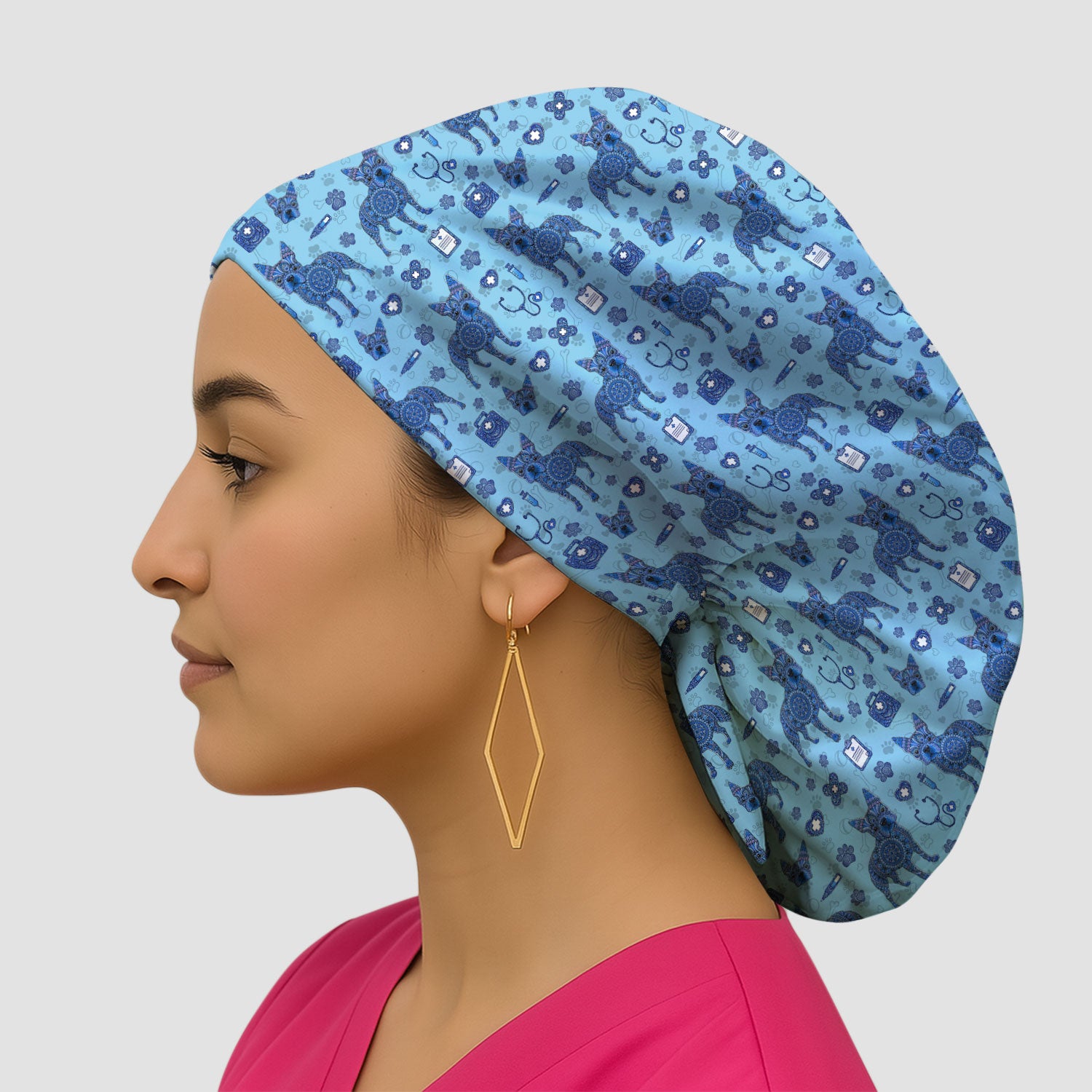 Blue Heeler Australian Cattle Dog Scrub Cap, Australia Dot Art Pattern Hat, Breathable Fabrics Nursing Uniform