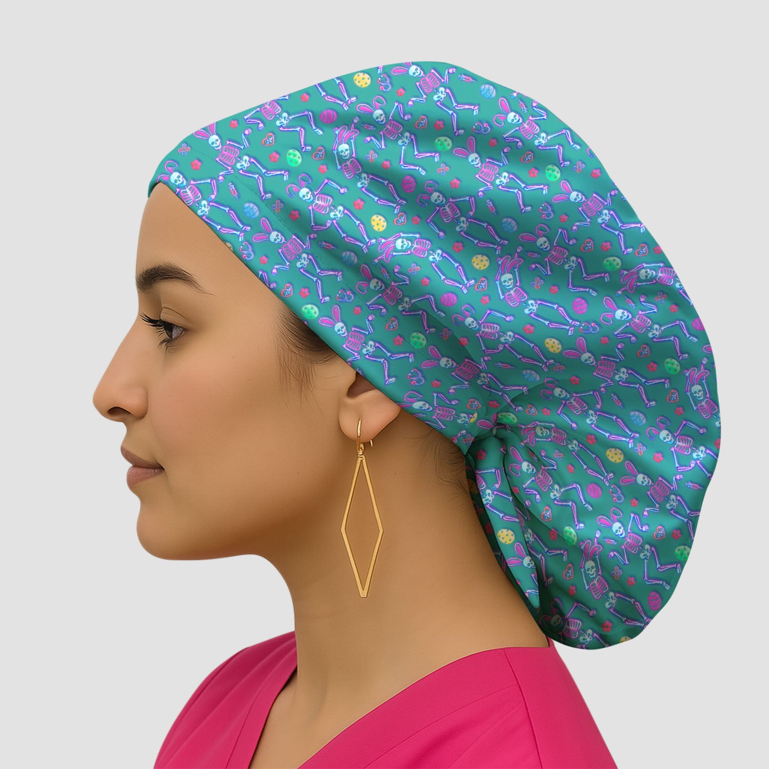 Neon Easter Skeleton Pattern Cap, Breathable Fabrics Caps Uniform