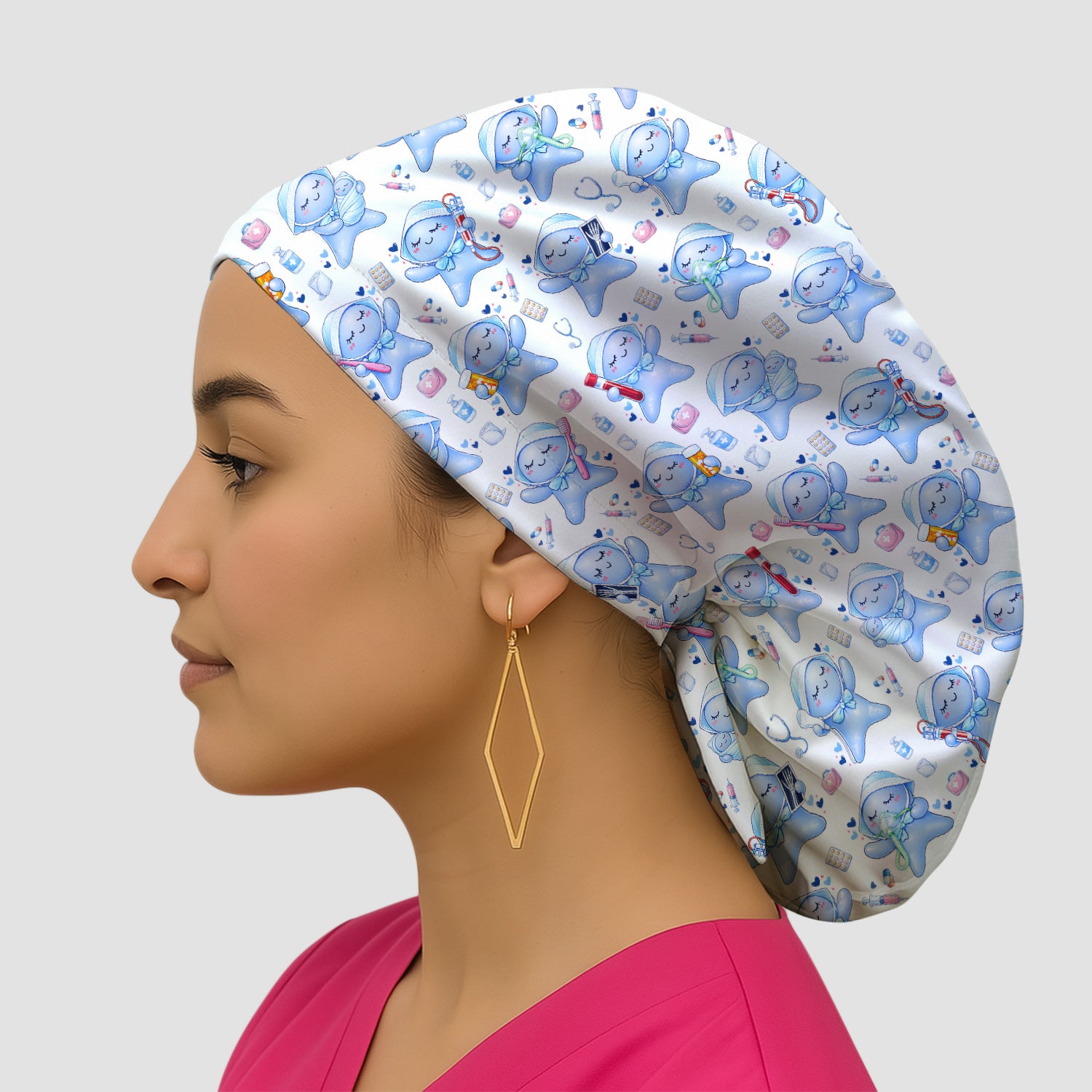 Cute Tooth Character Dental Tools Caring Pattern Scrub Cap, Surgical Caps for Doctors