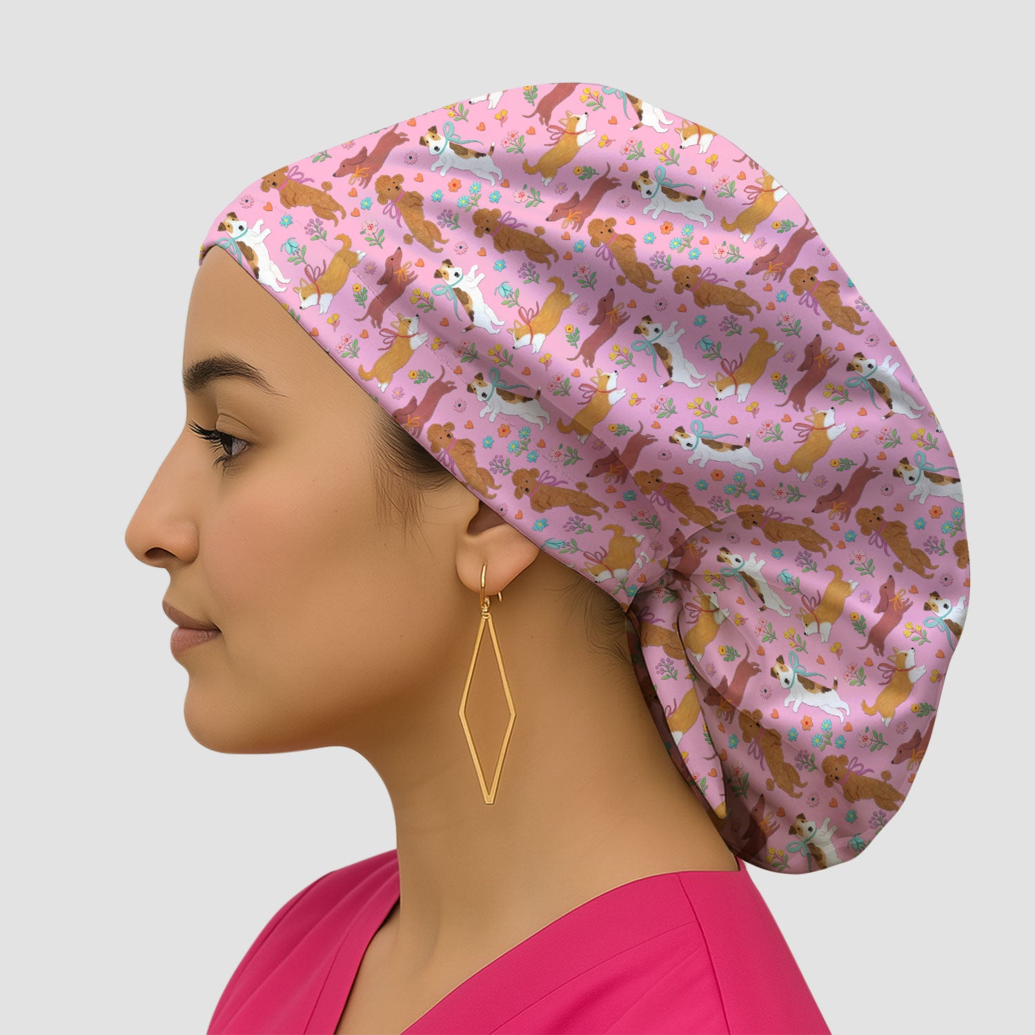 Cute Cartoon Dog Print Scrub Cap, Bouffant Scrub Caps for Women