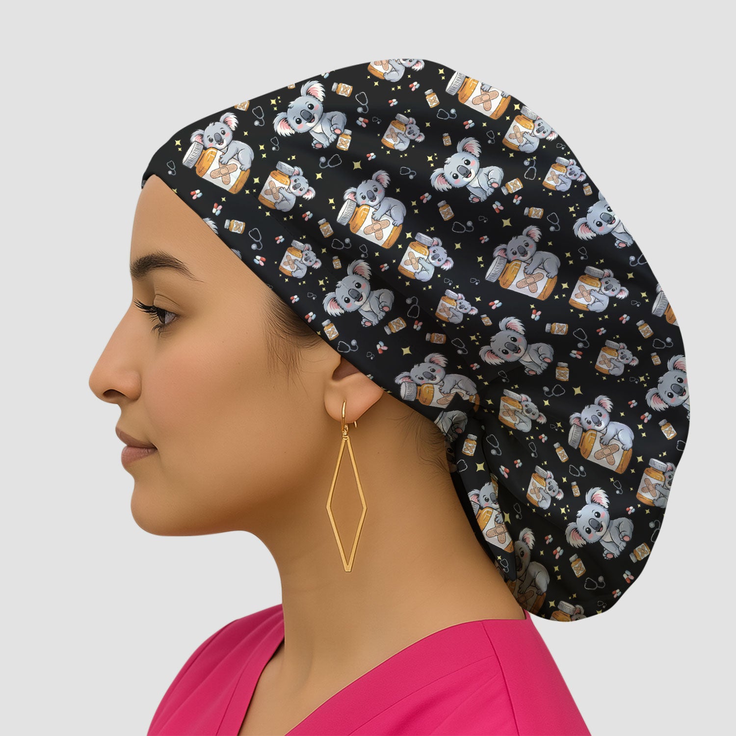 Cute Koala Nurse Bandage Medicine Print Cap, Breathable Fabrics Caps Uniform